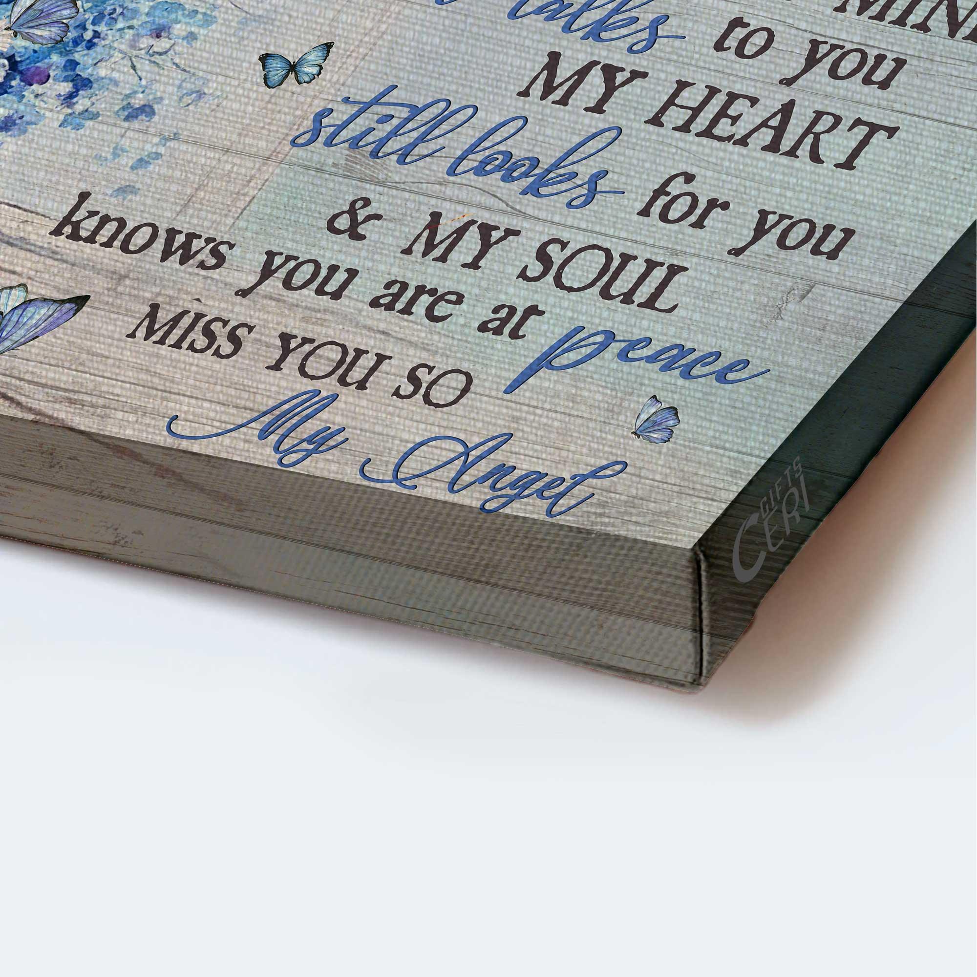 Memorial Premium Wrapped Landscape Canvas - Blue Butterfly , Baby Blue Eyes, My Heart Still Looks For You - Heaven Gift For Members Family - Image 4