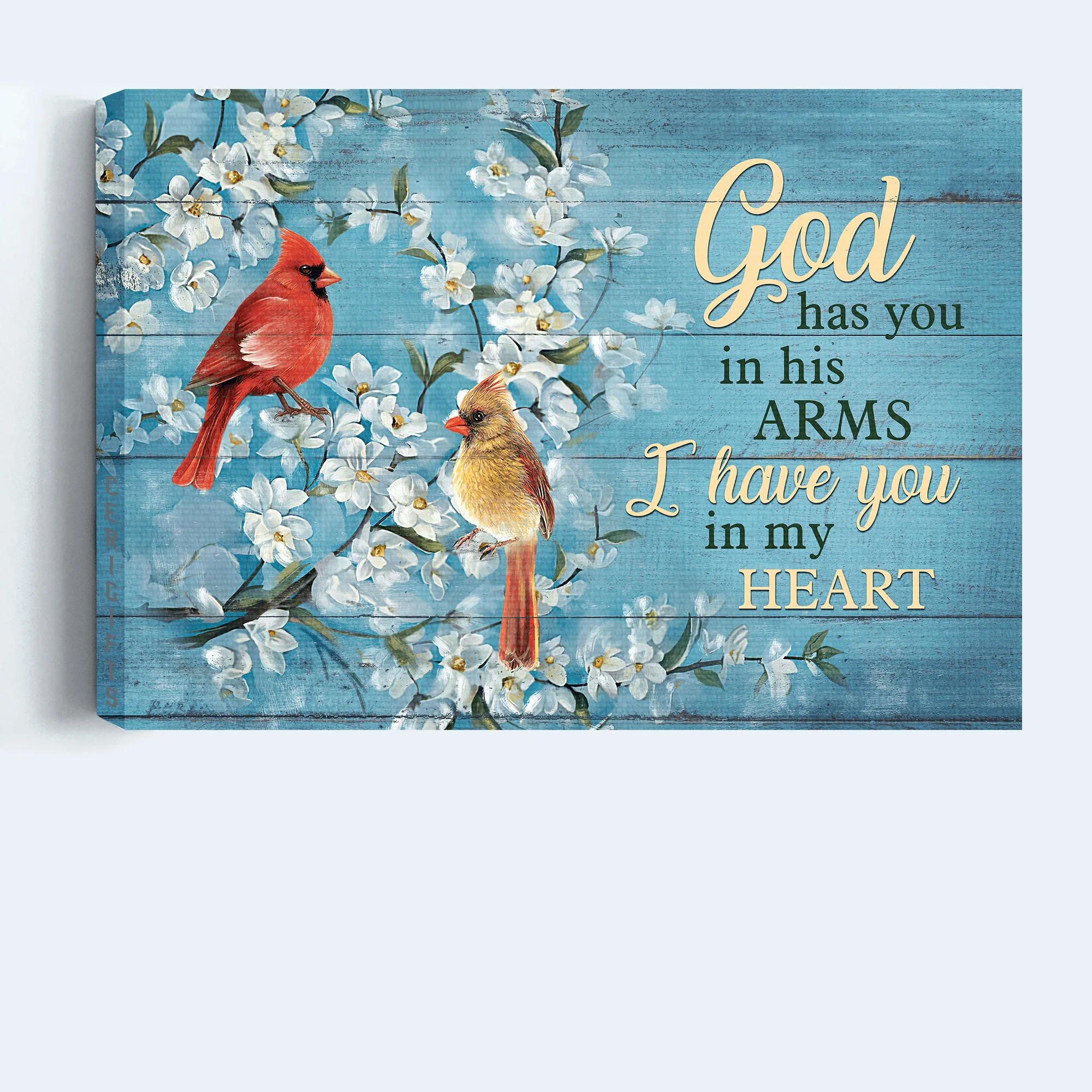 Memorial Premium Wrapped Landscape Canvas - Cardinal Couple, Jasmine Painting, Vintage Painting - Heaven Gifts For Family Members