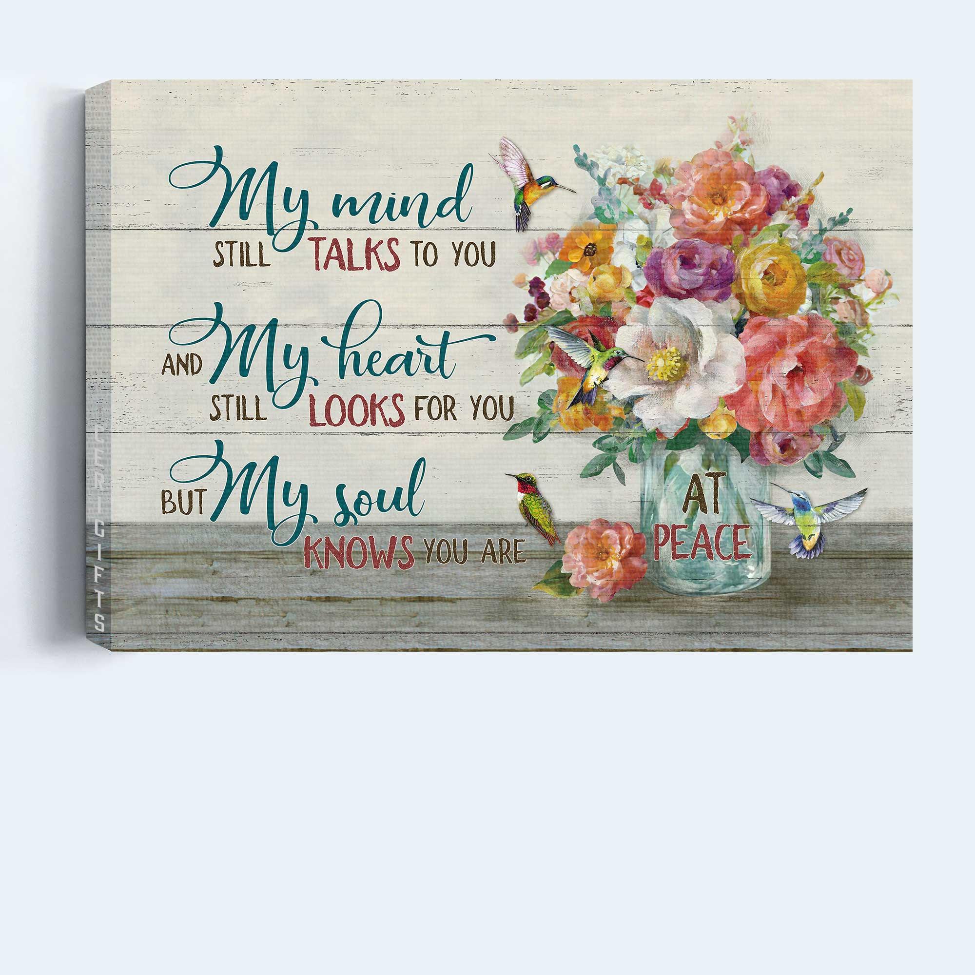 Memorial Premium Wrapped Landscape Canvas - Flower in mason jar, My mind still talks to you - Heaven Gifts for members family - Image 4