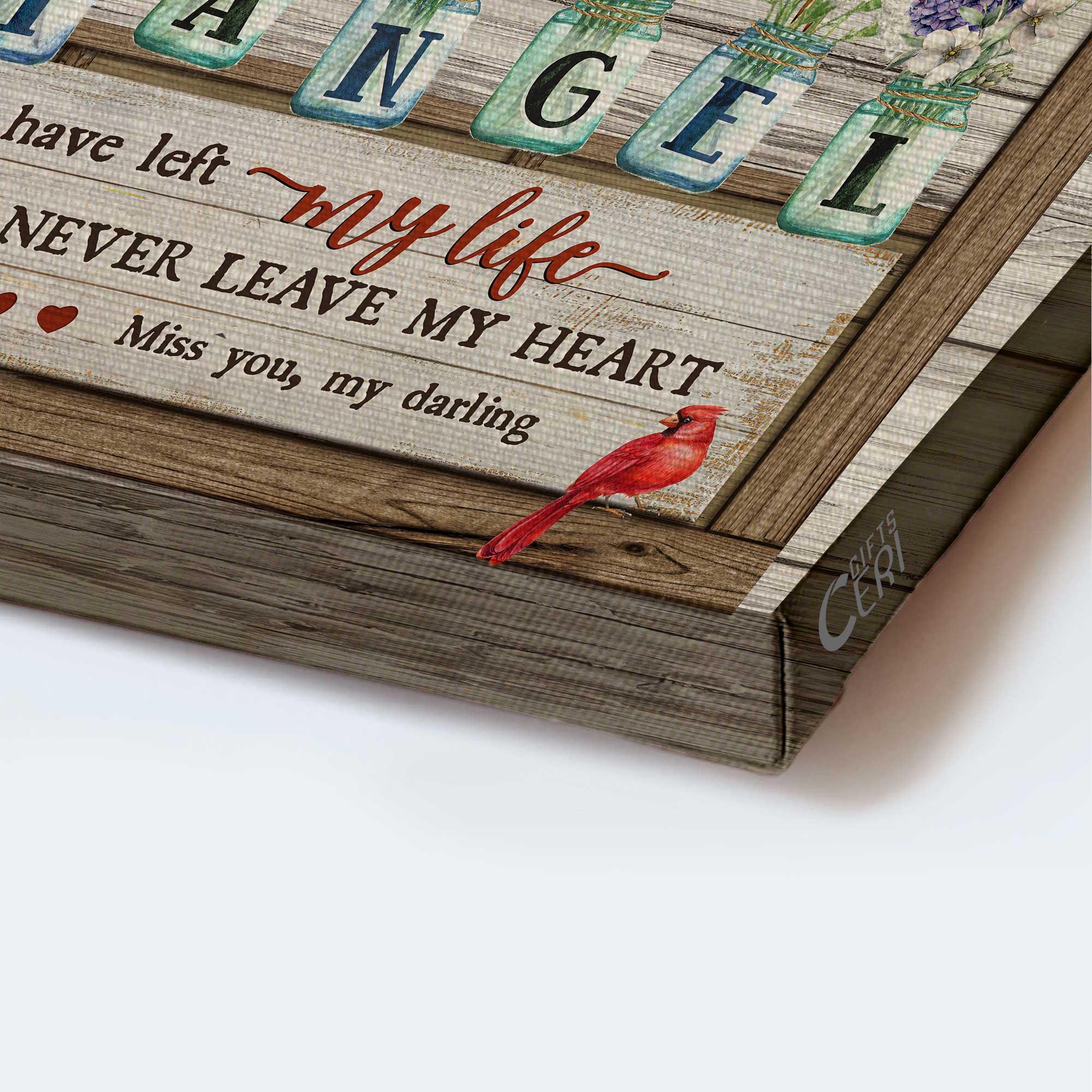 Memorial Premium Wrapped Landscape Canvas - Flower jars, Vintage painting, Cardinals canvas, You never leave my heart - Heaven Gifts for members family - Image 3