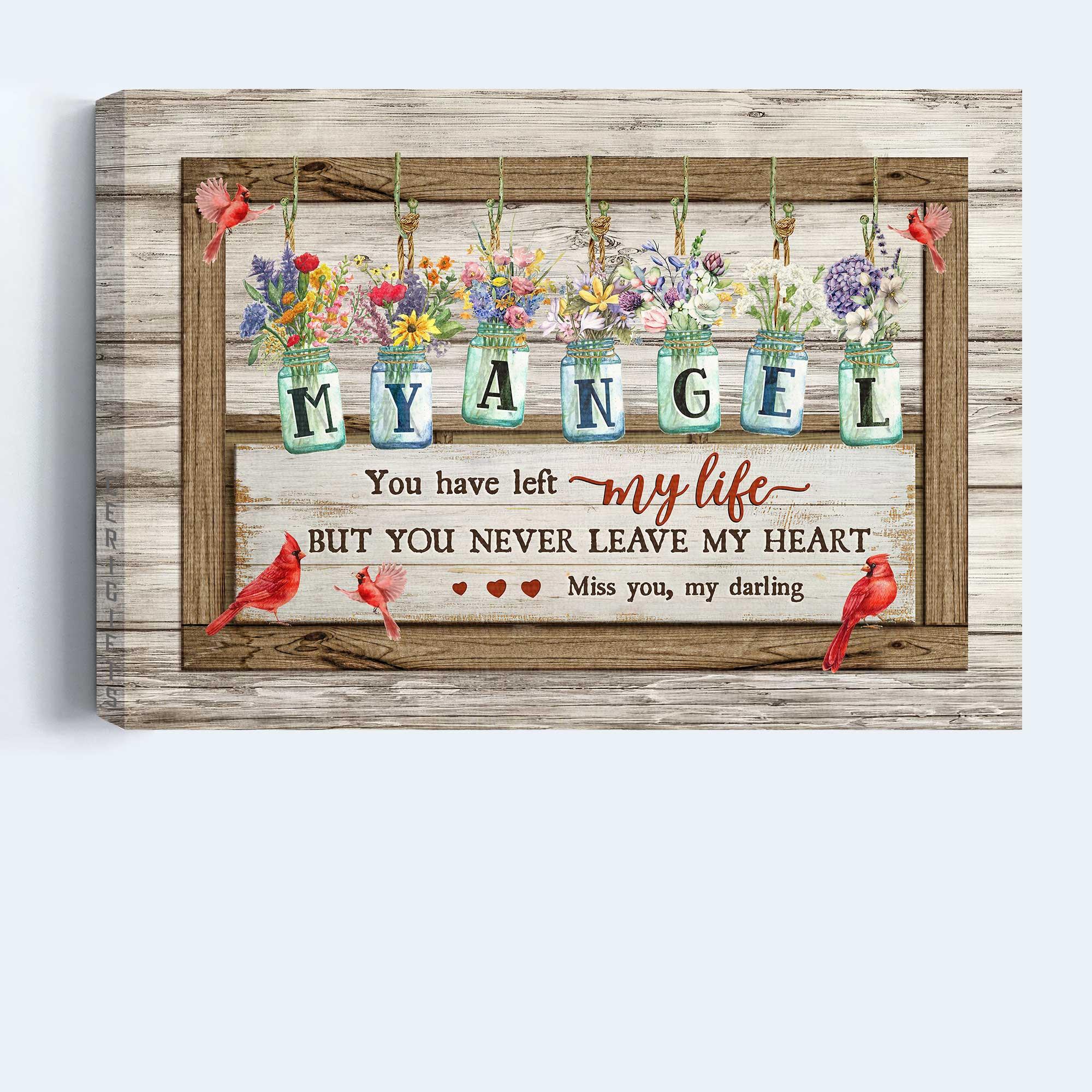 Memorial Premium Wrapped Landscape Canvas - Flower jars, Vintage painting, Cardinals canvas, You never leave my heart - Heaven Gifts for members family - Image 4