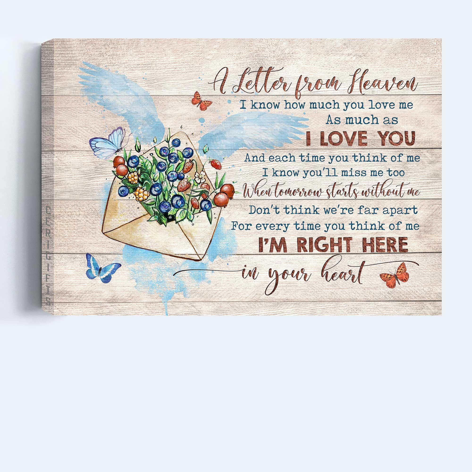 Memorial Premium Wrapped Landscape Canvas - Flower painting, Butterfly canvas, Letter from heaven - Heaven Gifts for members family
