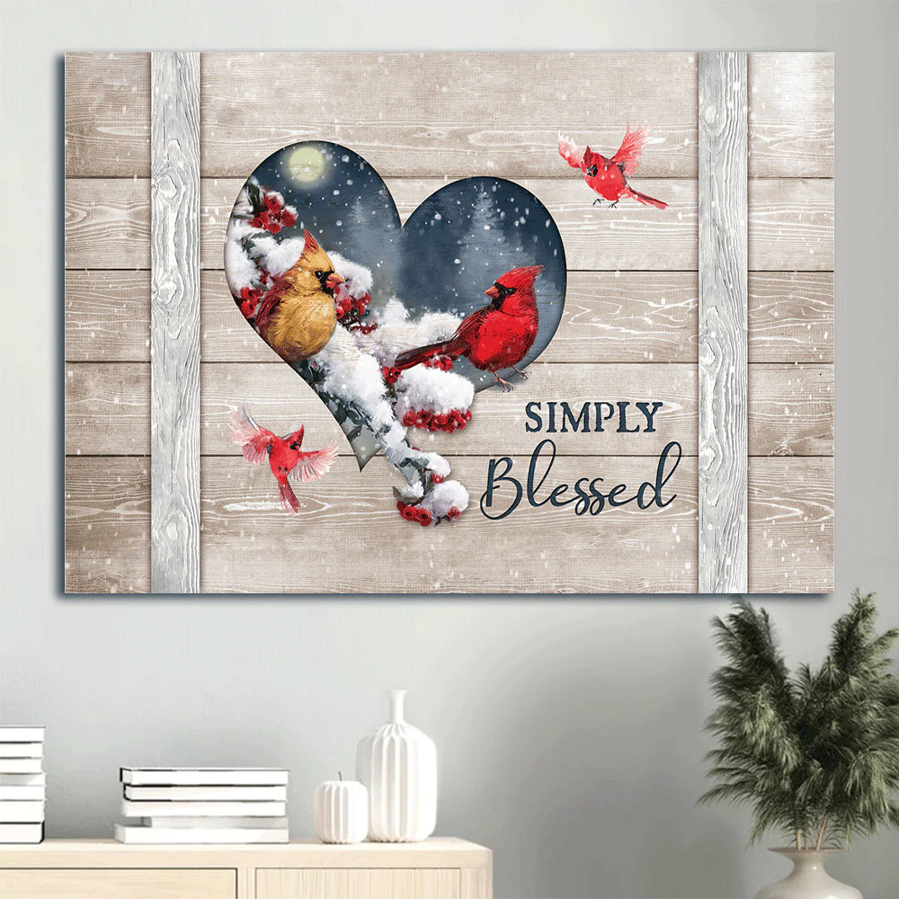 Memorial Premium Wrapped Landscape Canvas - Frozen cranberry, Cardinal drawing, Beautiful night, Simply blessed - Heaven Gifts for members family