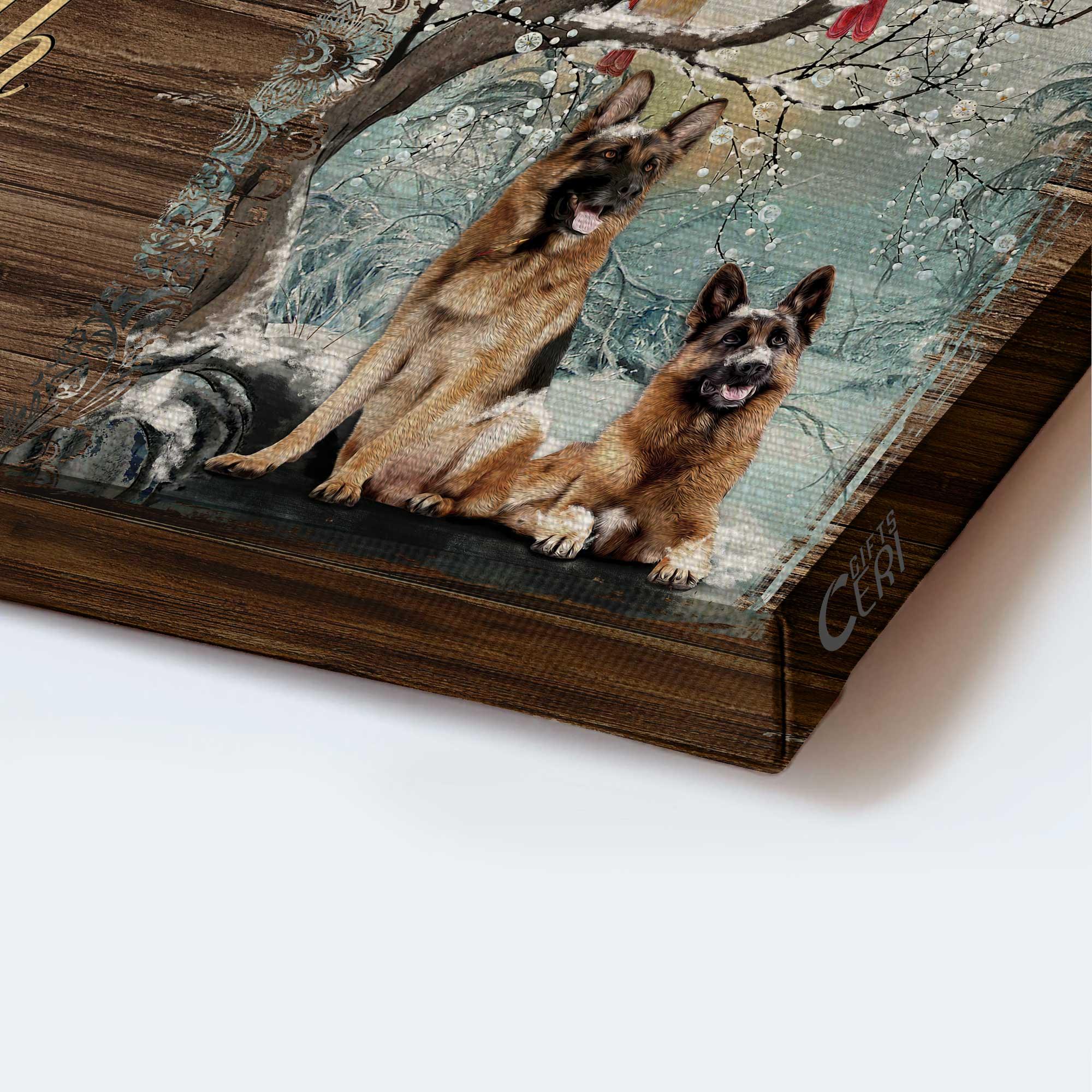Memorial Premium Wrapped Landscape Canvas - German shepherd dogs, Snow forest, Cute cardinal, I am always with you - Heaven Gifts for members family - Image 3