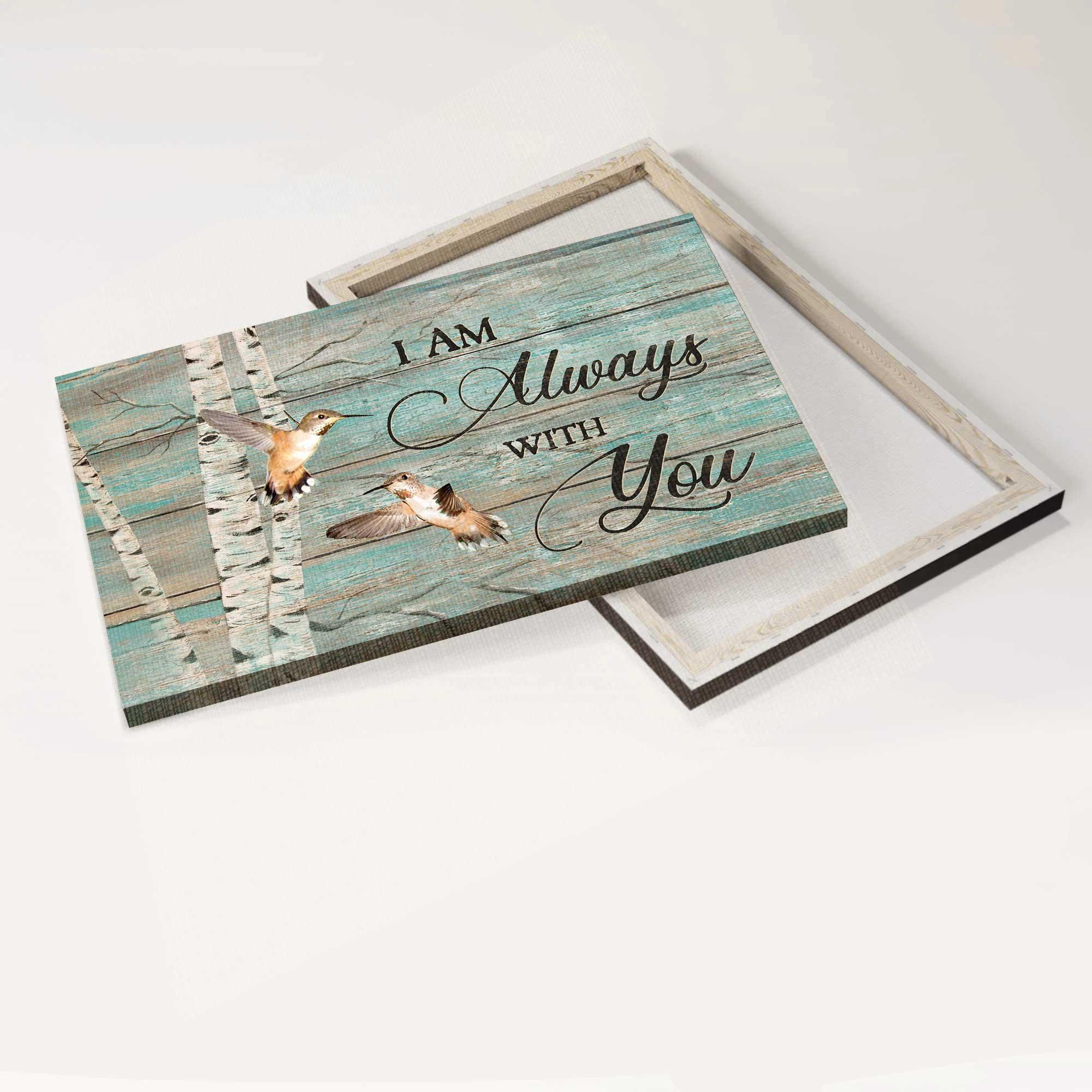 Memorial Premium Wrapped Landscape Canvas - Hummingbird drawing, Blue background, Oldest tree, I am always with you -Heaven Gifts for members family - Image 4