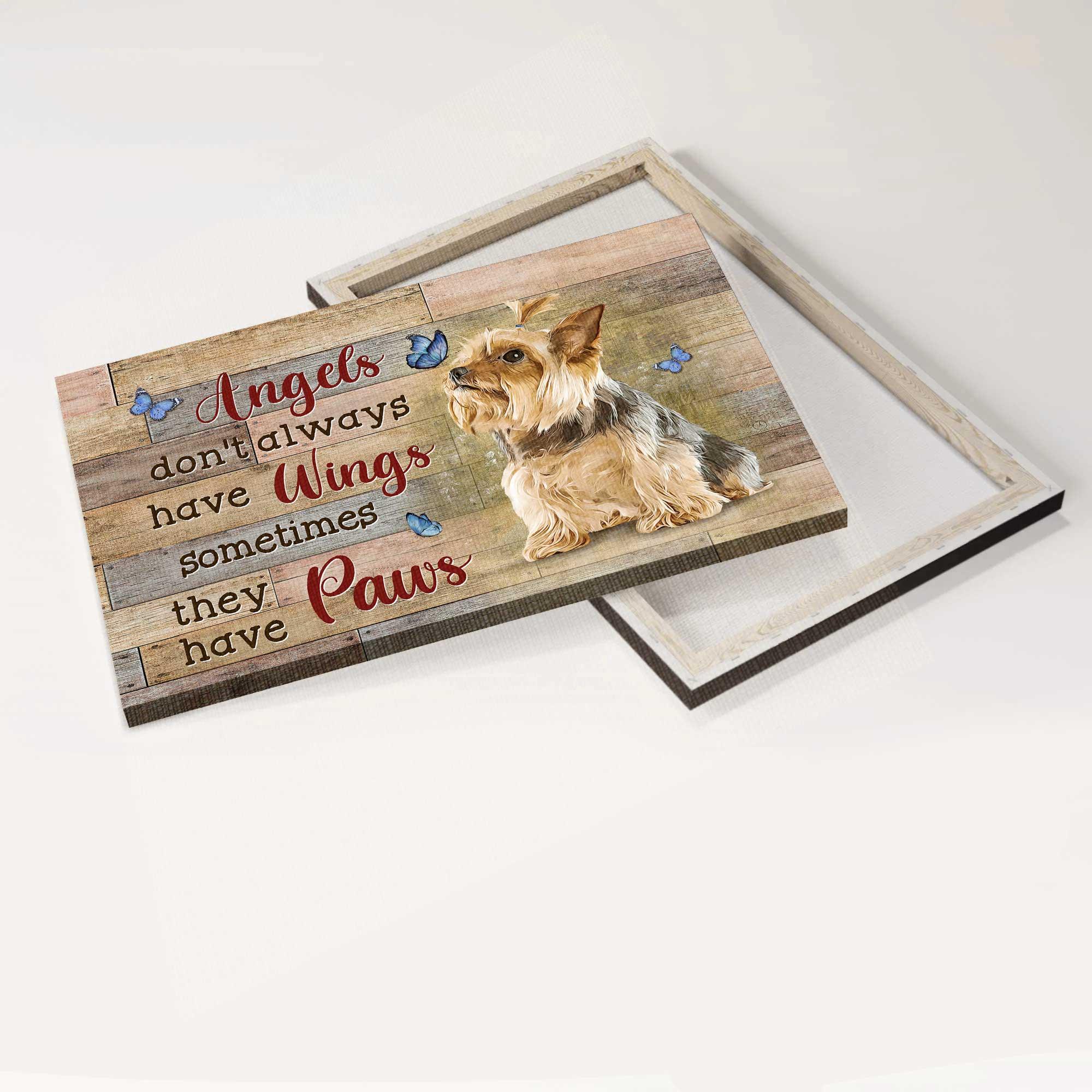 Memorial Premium Wrapped Landscape Canvas - Little Yorkshire Terrier, Blue butterfly, Angels don't always have wings - Heaven Gifts for members family - Image 5