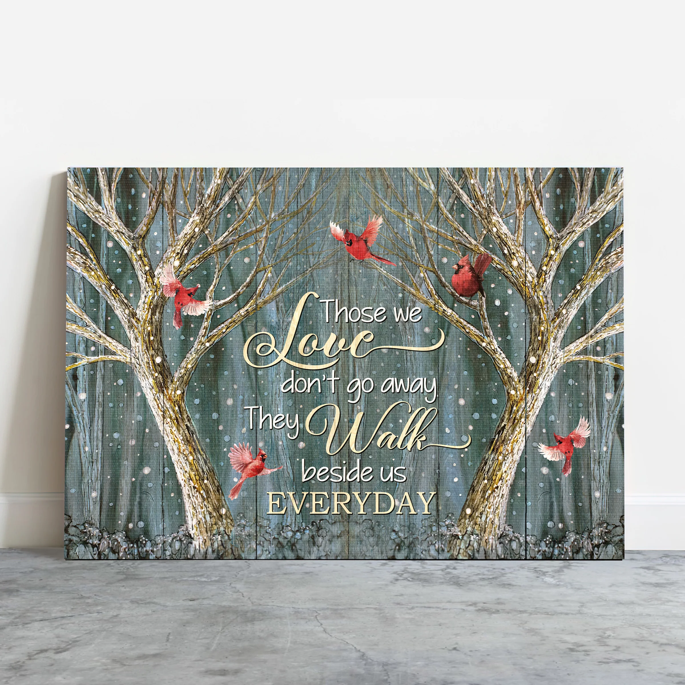 Memorial Premium Wrapped Landscape Canvas - Magic Forest, Winter Painting, Red Cardinal, Those We Love Don't Go Away - Heaven Gift For Members Family - Image 2
