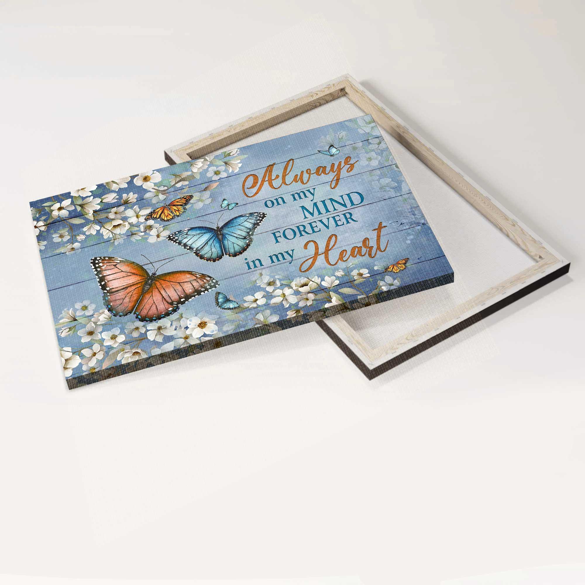 Memorial Premium Wrapped Landscape Canvas - Monarch Butterfly, Jasmine Flower painting, Always On My Mind - Heaven Gifts For Members Family - Image 3