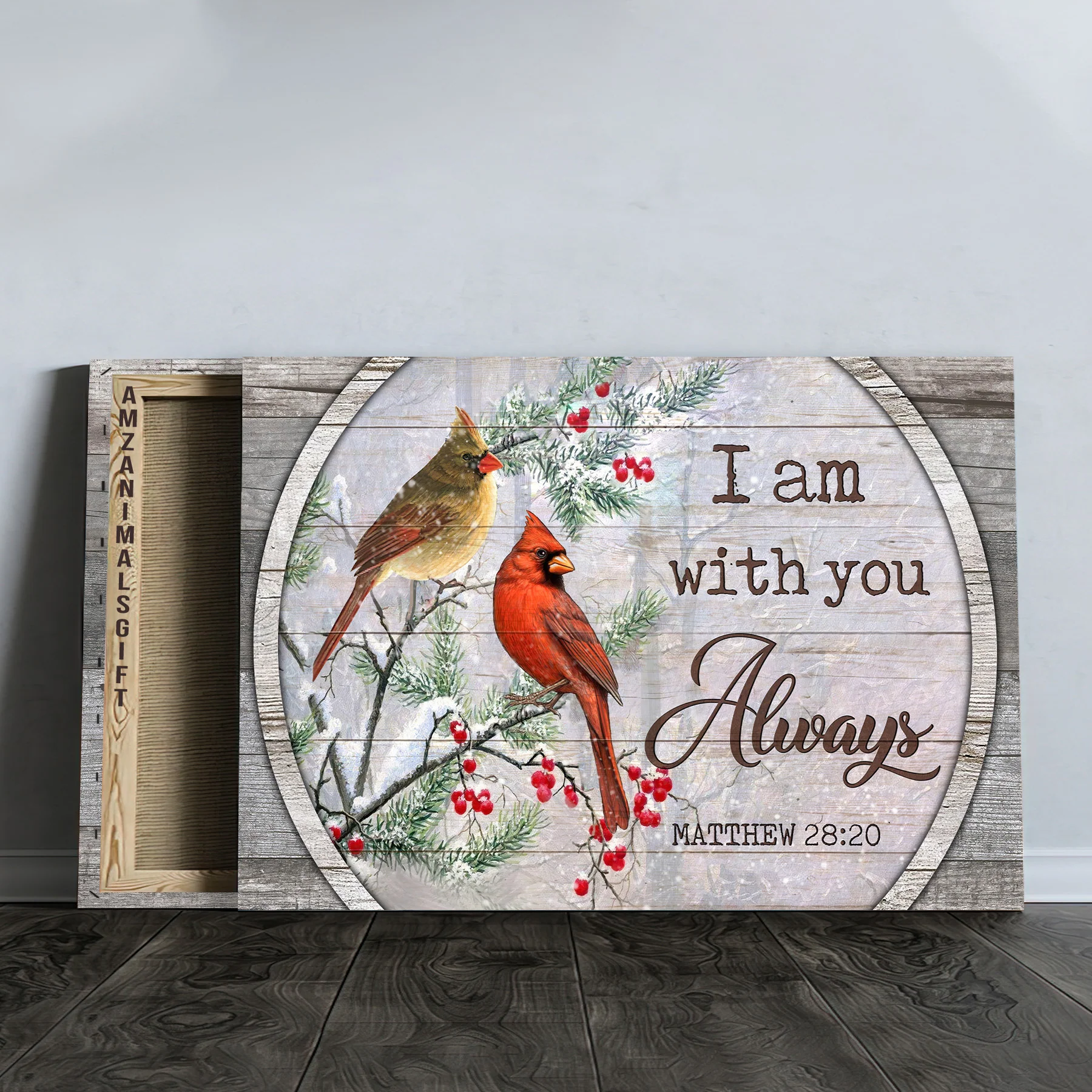 Memorial Premium Wrapped Landscape Canvas - Red Cardinal, Winter Painting, I Am Always With You - Heaven Gift For Members Family - Image 3