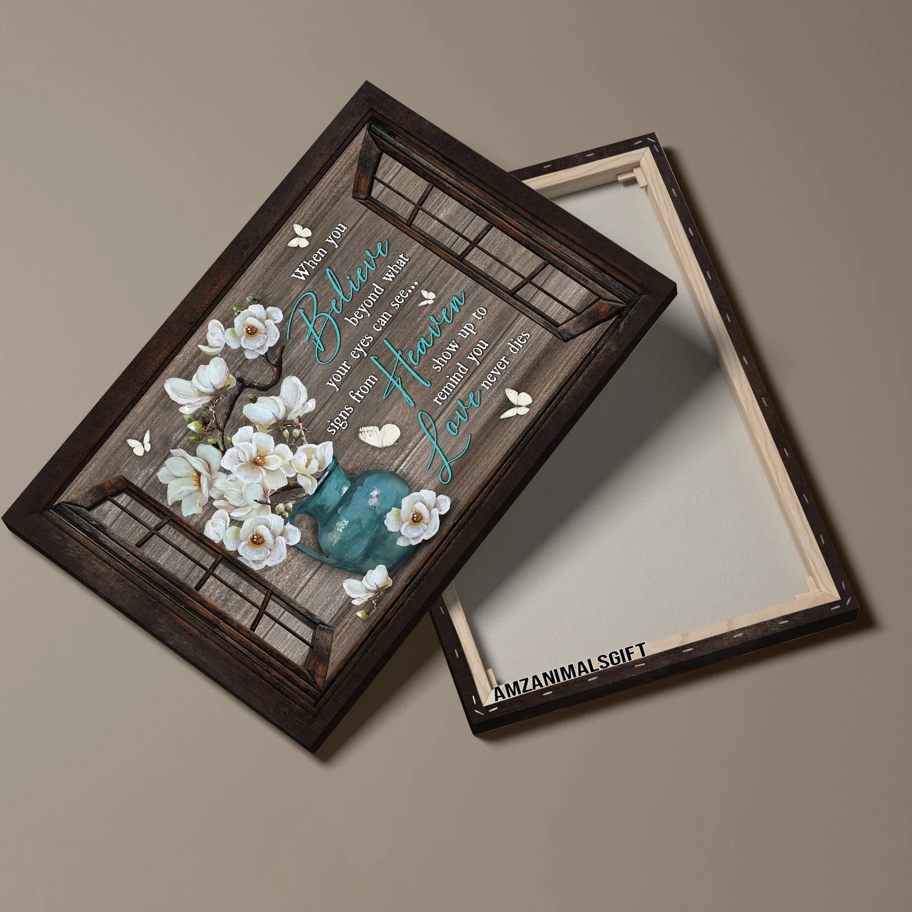 Memorial Premium Wrapped Landscape Canvas - White Flower, White Butterfly, Window Frame, Love Never Dies - Heaven Gift For Members Family - Image 4