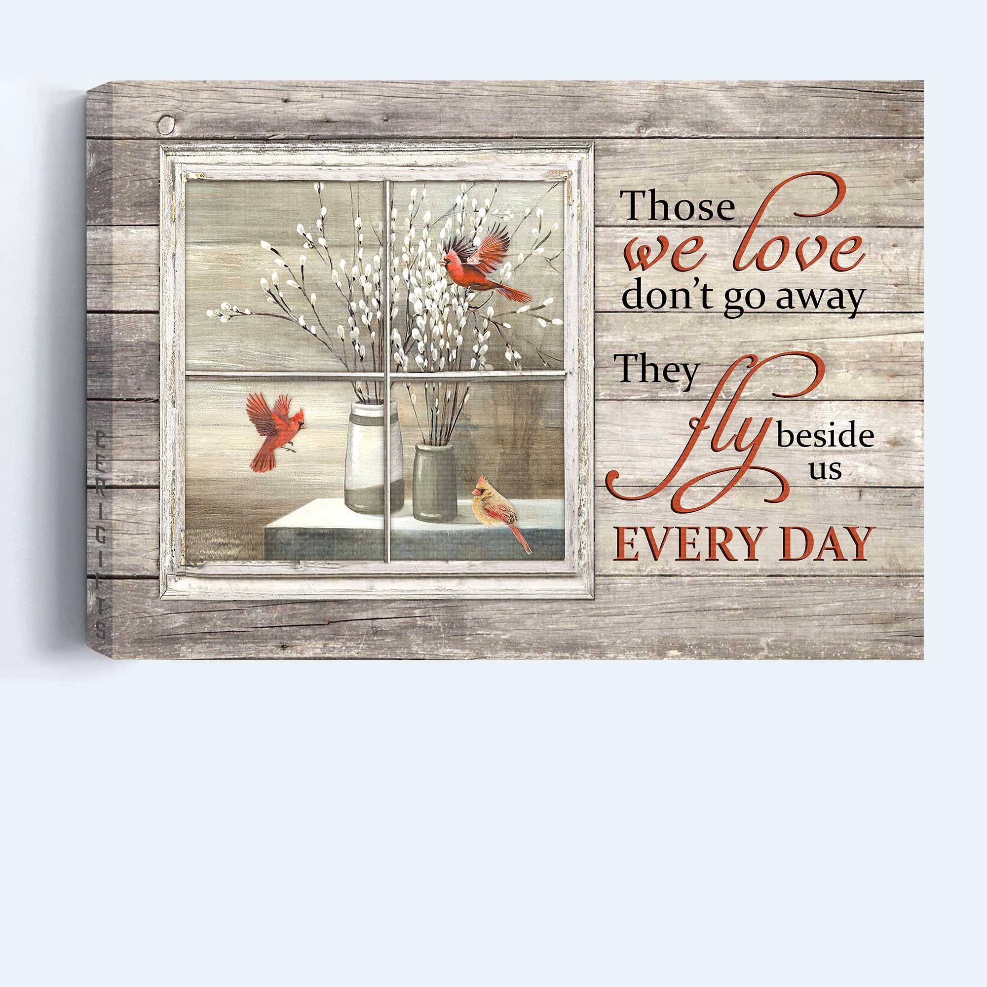 Memorial Premium Wrapped Landscape Canvas - White Willow Blossoms, Baby white flower, Red cardinal, Vintage window - Heaven Gifts For Family Members - Image 4