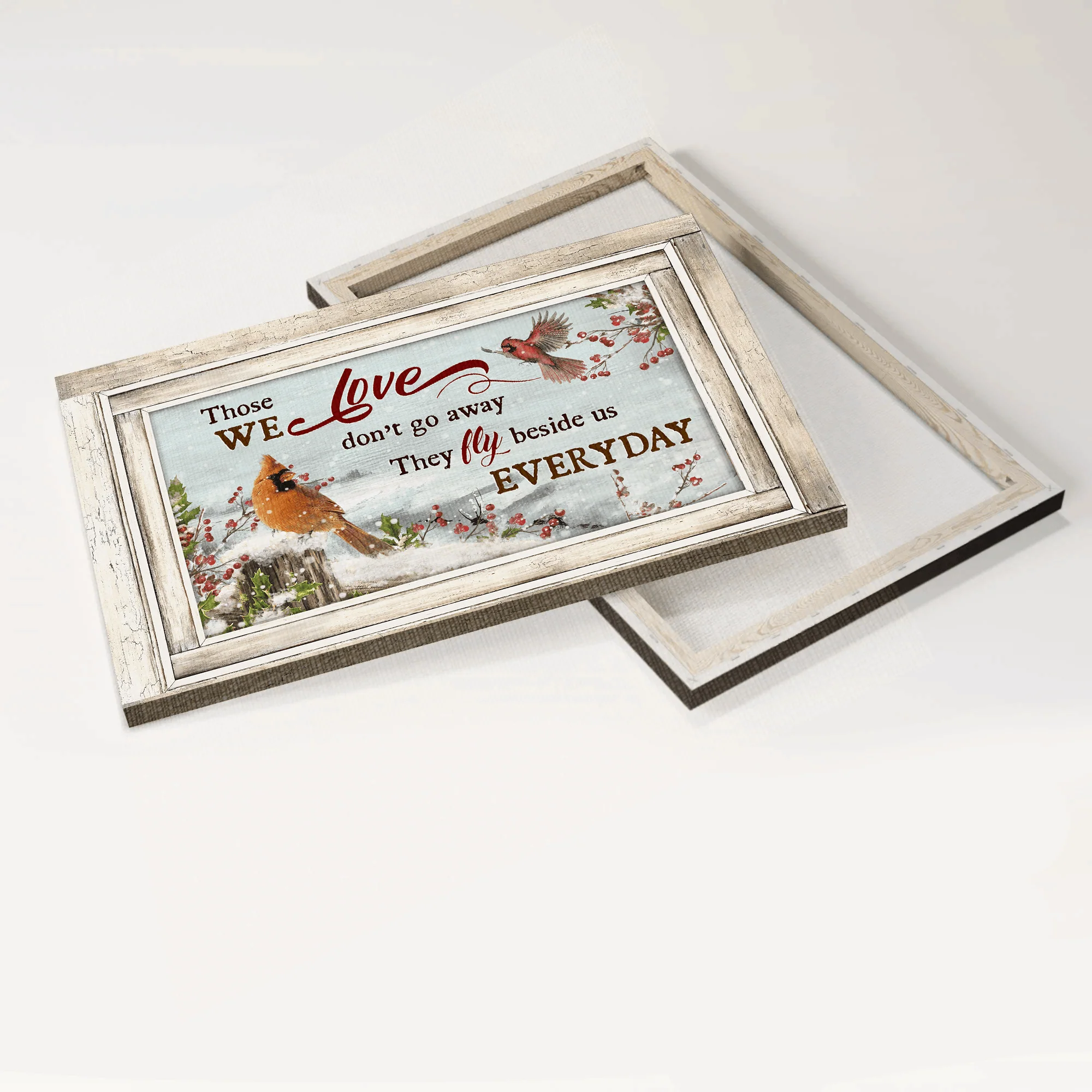 Memorial Premium Wrapped Landscape Canvas - Winter Forest, Watercolor Cardinal, Those We Love Don't Go Away - Heaven Gift For Members Family - Image 3