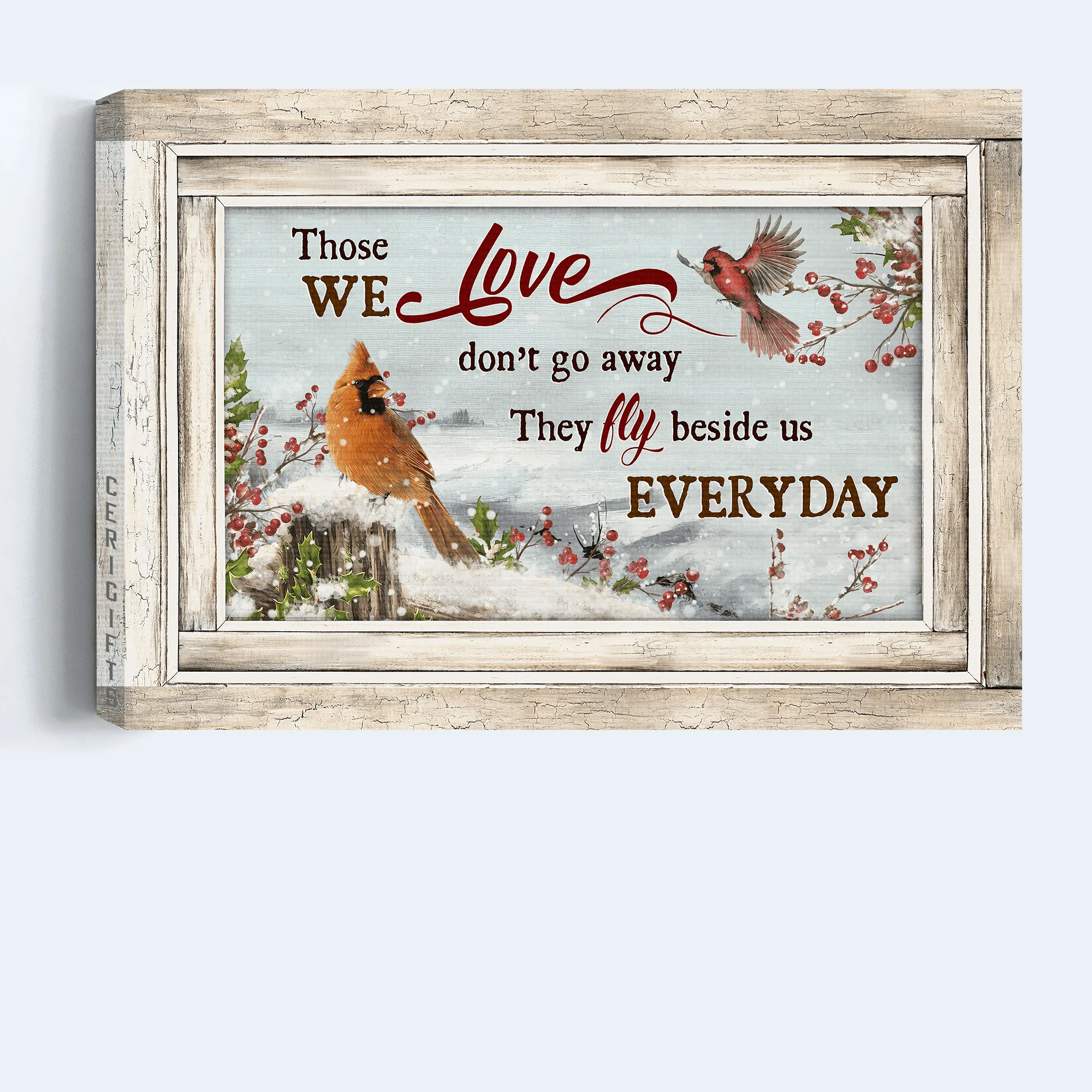 Memorial Premium Wrapped Landscape Canvas - Winter Forest, Watercolor Cardinal, Those We Love Don't Go Away - Heaven Gift For Members Family - Image 4