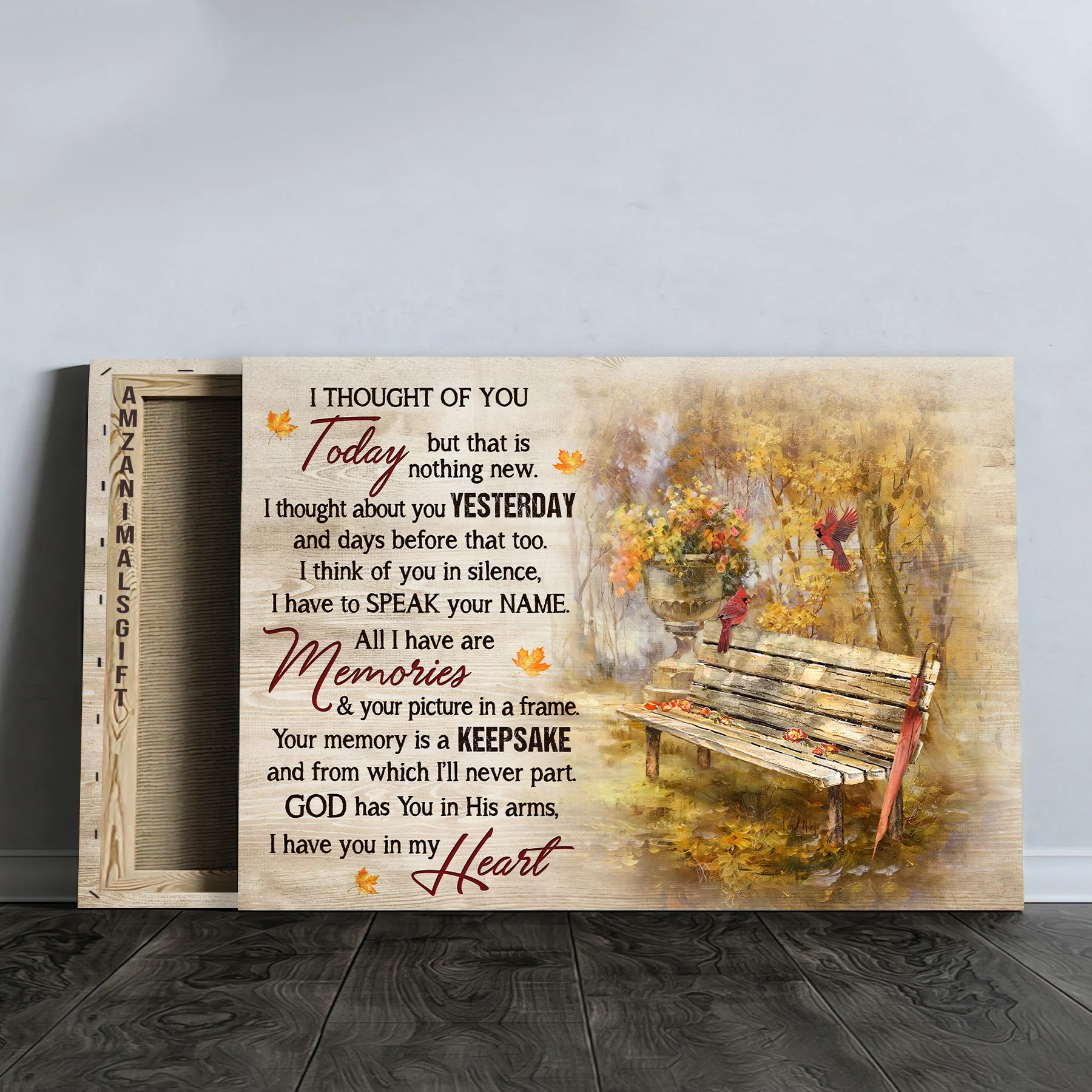 Memorial Premium Wrapped Landscape Canvas - Wooden Chair, Red Cardinal, Beautiful Autumn Park, I Thought Of You Today - Heaven Gift For Members Family - Image 3