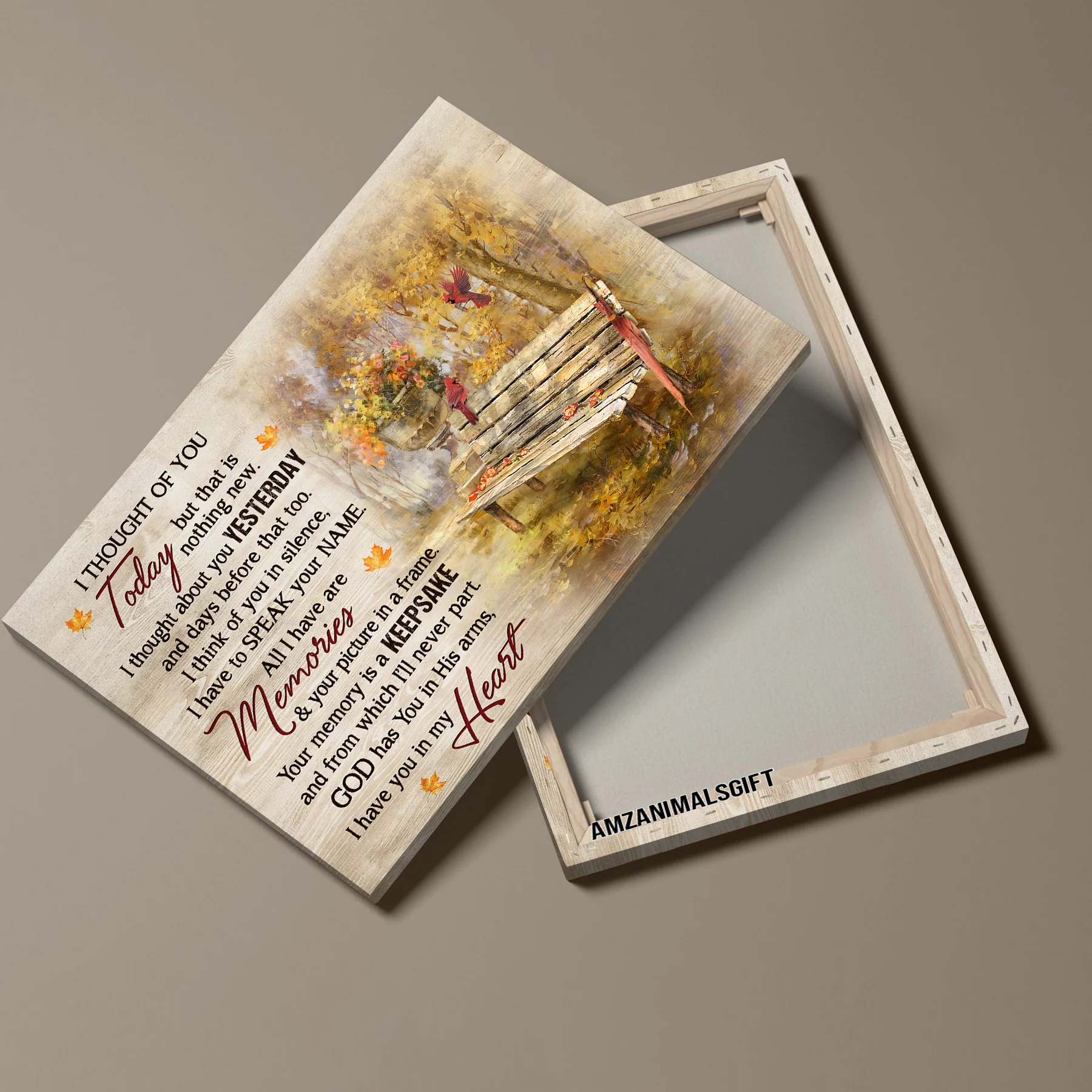 Memorial Premium Wrapped Landscape Canvas - Wooden Chair, Red Cardinal, Beautiful Autumn Park, I Thought Of You Today - Heaven Gift For Members Family - Image 4