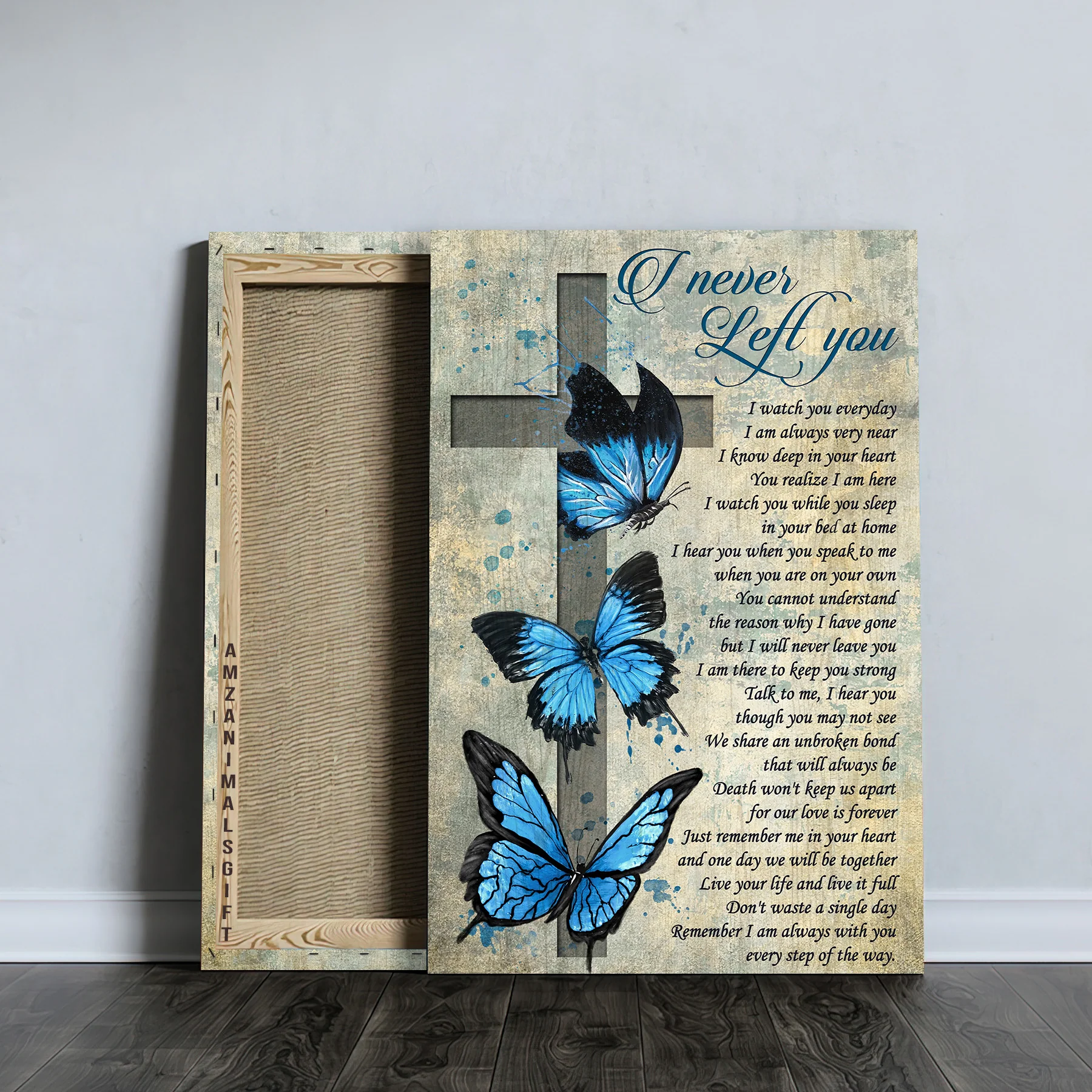 Memorial Premium Wrapped Portrait Canvas - Big Butterfly, Cross Symbol, I Never Left You - Heaven Gift For Members Family - Image 3