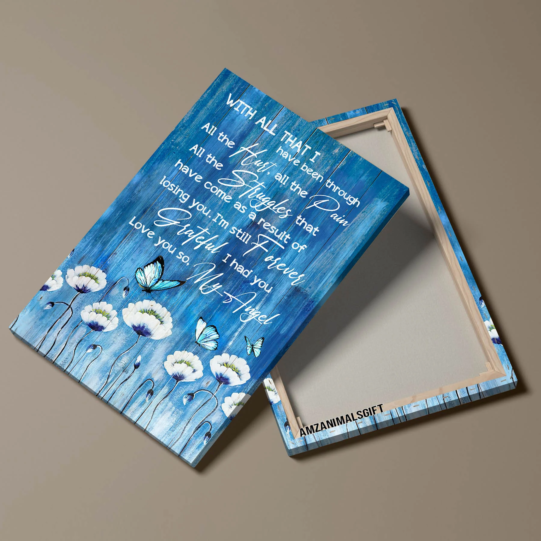 Memorial Premium Wrapped Portrait Canvas - Blue Butterfly, White Flower Painting, I'm Still Forever Grateful I Had You - Heaven Gift For Members Family - Image 3
