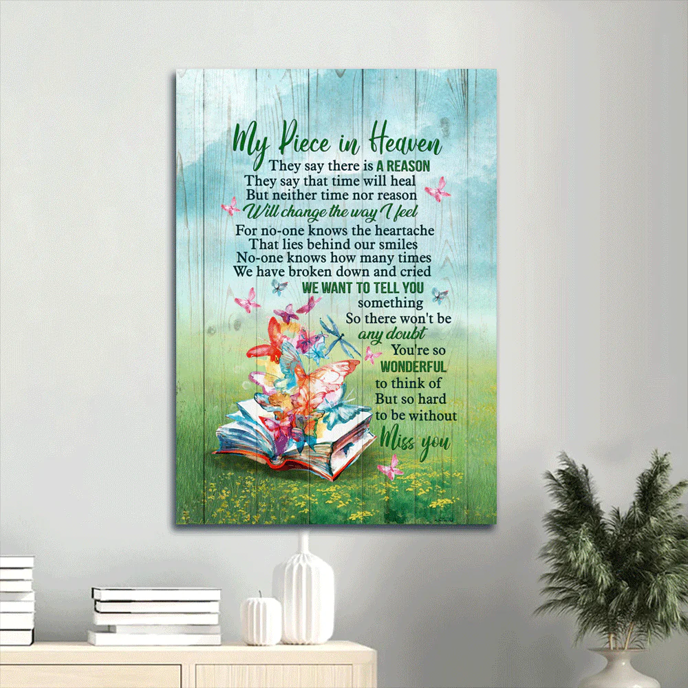 Memorial Premium Wrapped Portrait Canvas - Book, Colorful Butterfly, You're So Wonderful In My Heaven - Heaven Gift For Members Family