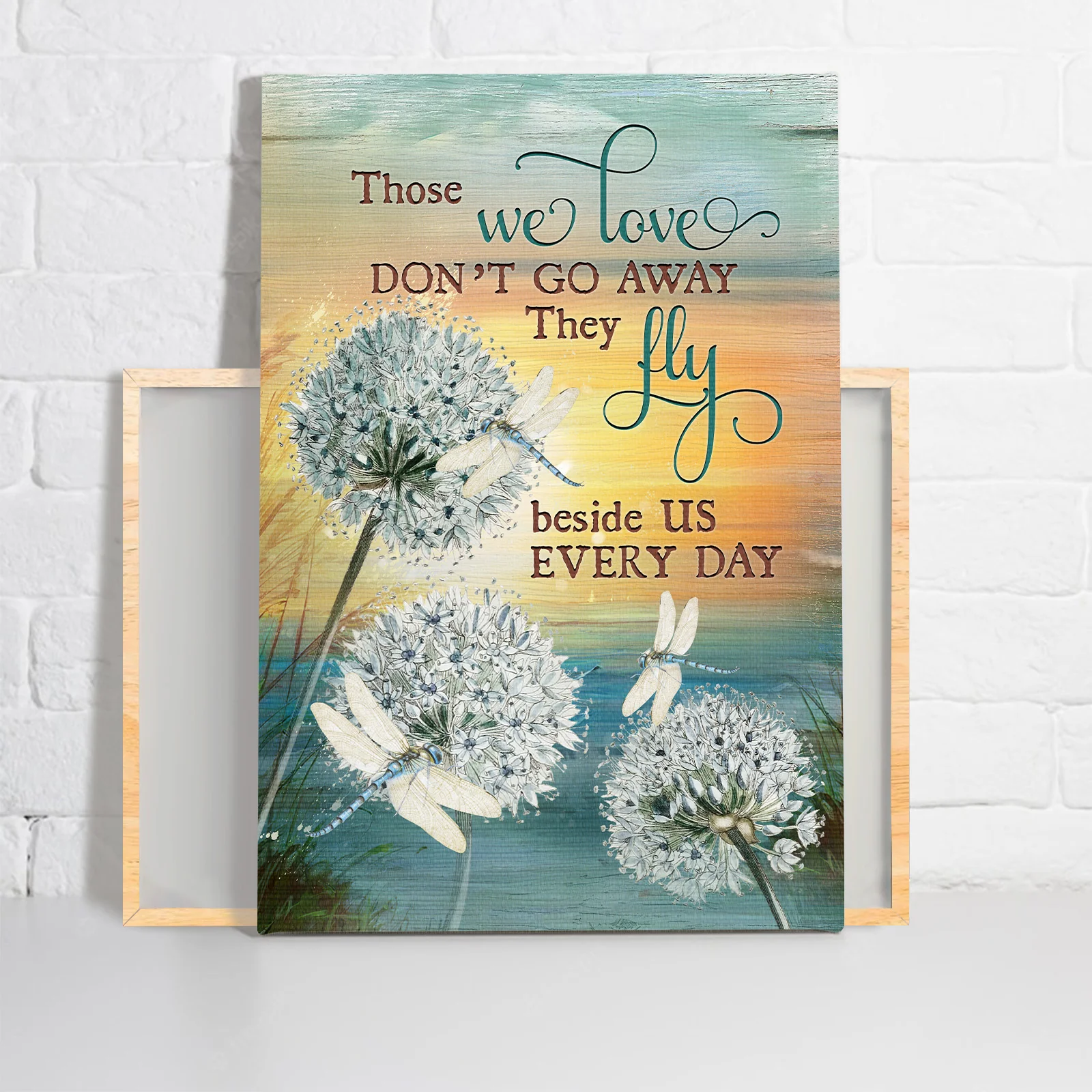 Memorial Premium Wrapped Portrait Canvas - White Dandelion Painting, Dragonfly Drawing, Those We Love Don't Go Away - Gift For Members Family - Image 2