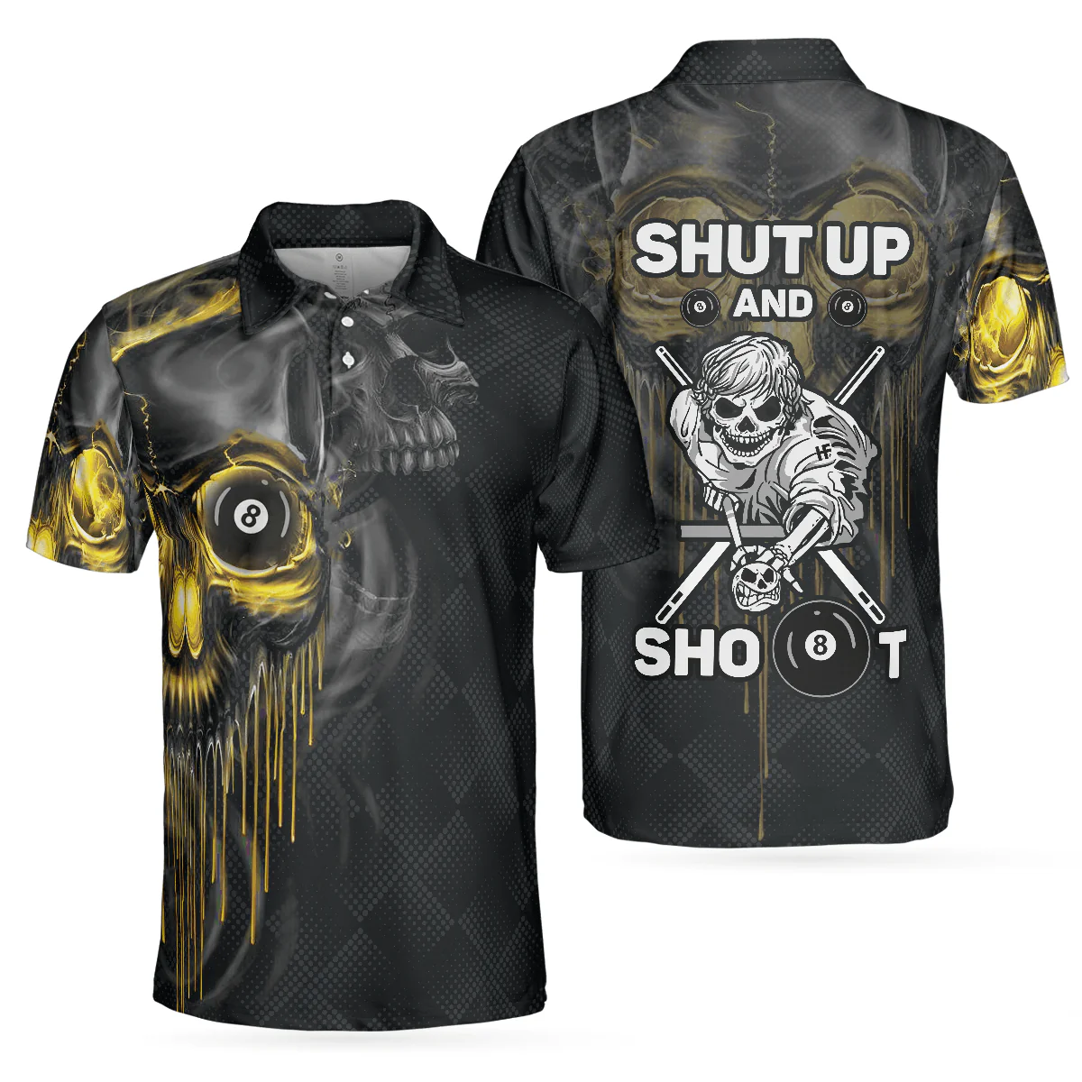 Men Billiard Polo Shirt - Skull Billiards Polo Shirt, Black Skull Billiards Shirt Design For Men, Scary Halloween Gift Idea - Perfect Gift For Men