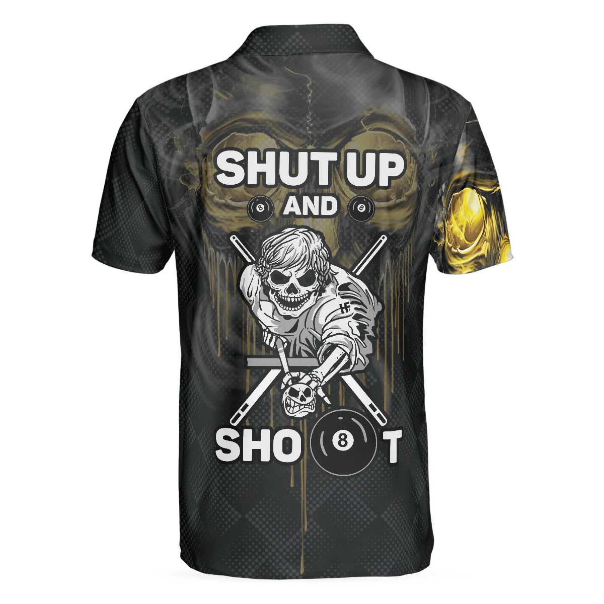 Men Billiard Polo Shirt - Skull Billiards Polo Shirt, Black Skull Billiards Shirt Design For Men, Scary Halloween Gift Idea - Perfect Gift For Men - Image 2