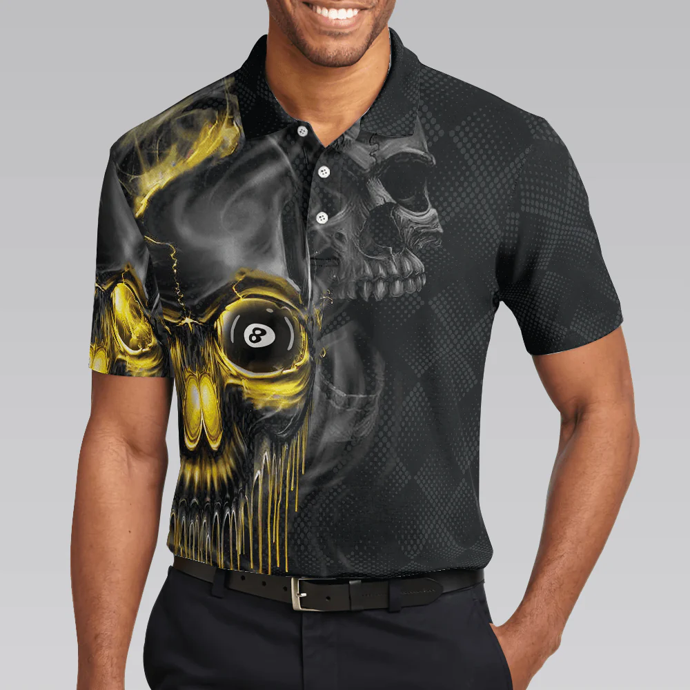 Men Billiard Polo Shirt - Skull Billiards Polo Shirt, Black Skull Billiards Shirt Design For Men, Scary Halloween Gift Idea - Perfect Gift For Men - Image 5