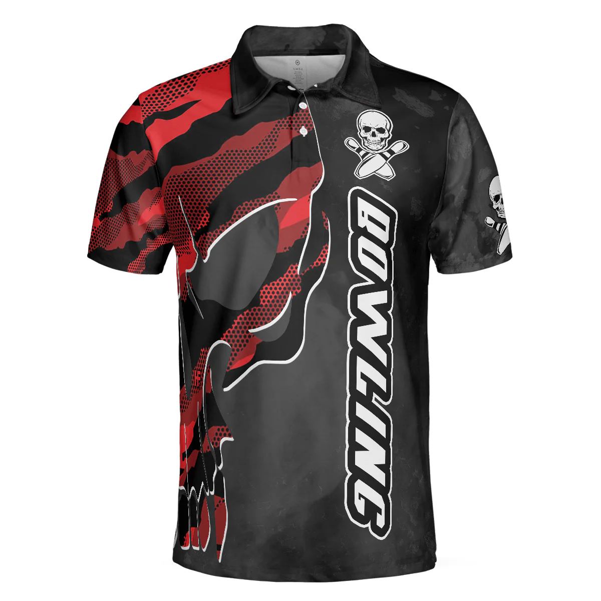Men Bowling Polo Shirt, Coolest Skull Bowling With Camouflage Pattern - Perfect Gift For Men, Bowling Player - Image 3