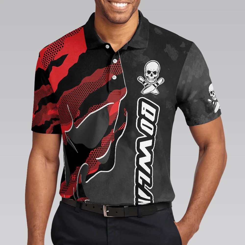 Men Bowling Polo Shirt, Coolest Skull Bowling With Camouflage Pattern - Perfect Gift For Men, Bowling Player - Image 5