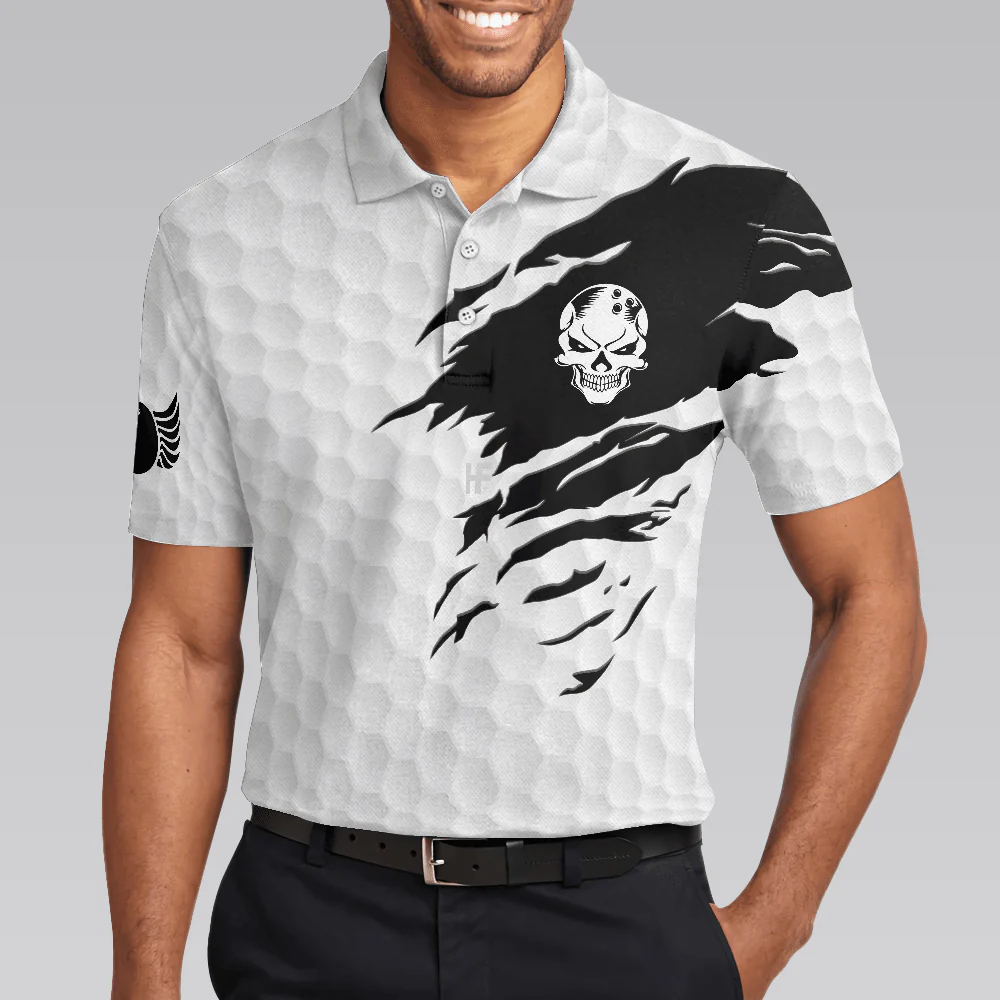 Men Bowling Polo Shirt - This Is My Lucky Do Not Wash Bowling Shirt Polo Shirt, Black And White Skull Golfing Shirt - Perfect Gift For Men - Image 4