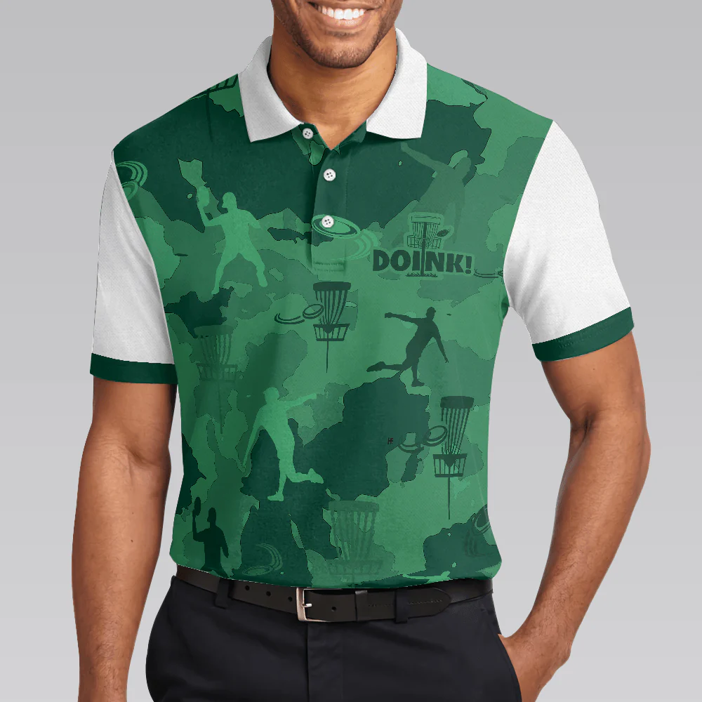 Men Disc Golf Polo Shirt - Camouflage Texture Doink Disc Golf Men Polo Shirt, Disc Player Polo Shirt, Camo Disc Golf Shirt For Men - Image 4