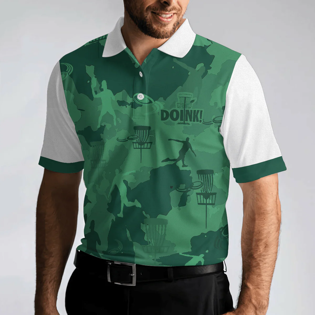 Men Disc Golf Polo Shirt - Camouflage Texture Doink Disc Golf Men Polo Shirt, Disc Player Polo Shirt, Camo Disc Golf Shirt For Men - Image 5
