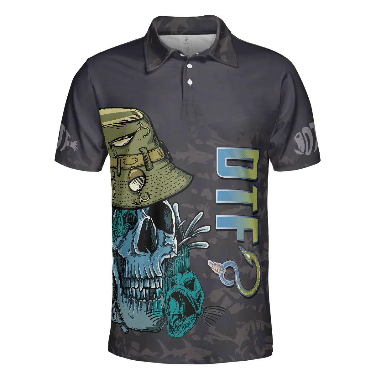 Men Fishing Polo Shirt - Black Skull Fishing Men Polo Shirt, I'm Always DTF Down To Fish Fishing Polo Shirt, Best Fishing Shirt For Men - Image 3