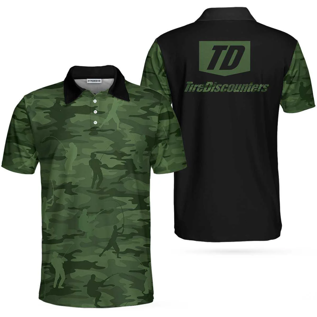 Men Fishing Polo Shirt - Green Camouflage Fisherman Silhouette Men Polo Shirt, Unique Golf Shirt For Men, Cool Gift For Men, Fisher