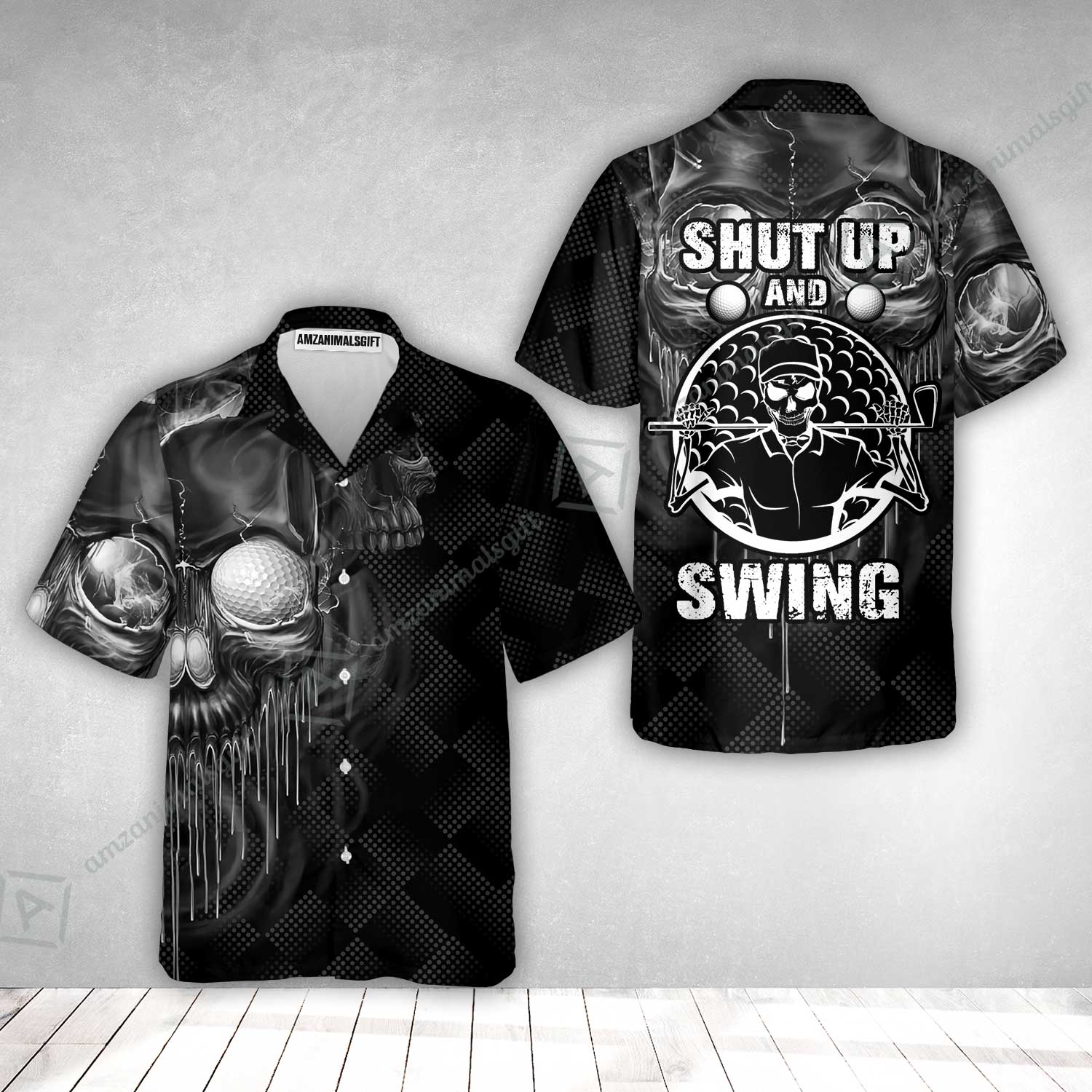 Men Golf Hawaiian Shirt - Scary Skull Golf Shut Up Shirt Design For Men, Best Halloween Hawaiian Shirt - Image 2