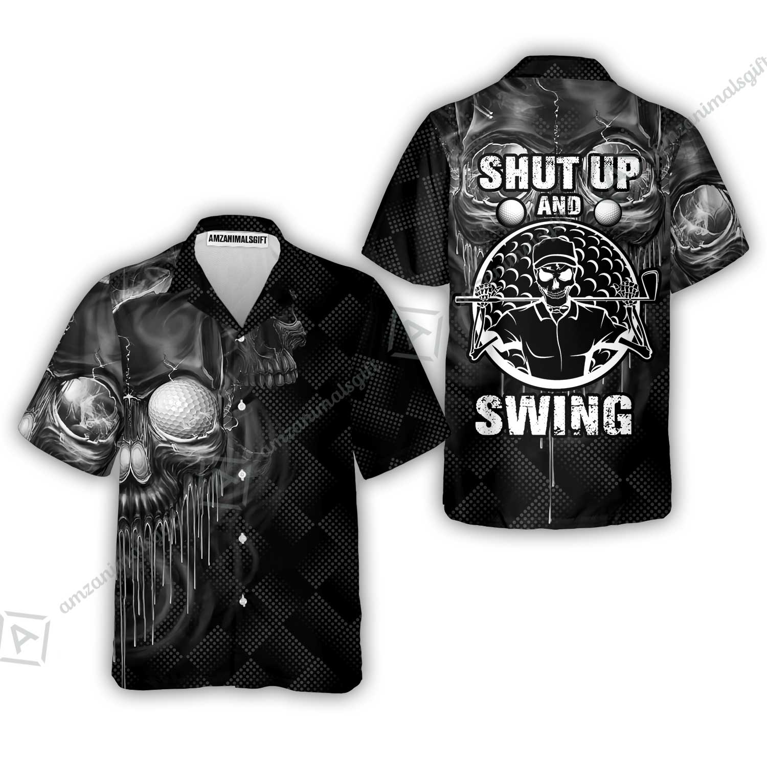 Men Golf Long Polo Shirt - Scary Skull Golf Men Polo Shirt, Golf Shut Up Shirt Design For Men, Best Halloween Long Polo Shirt - Image 5
