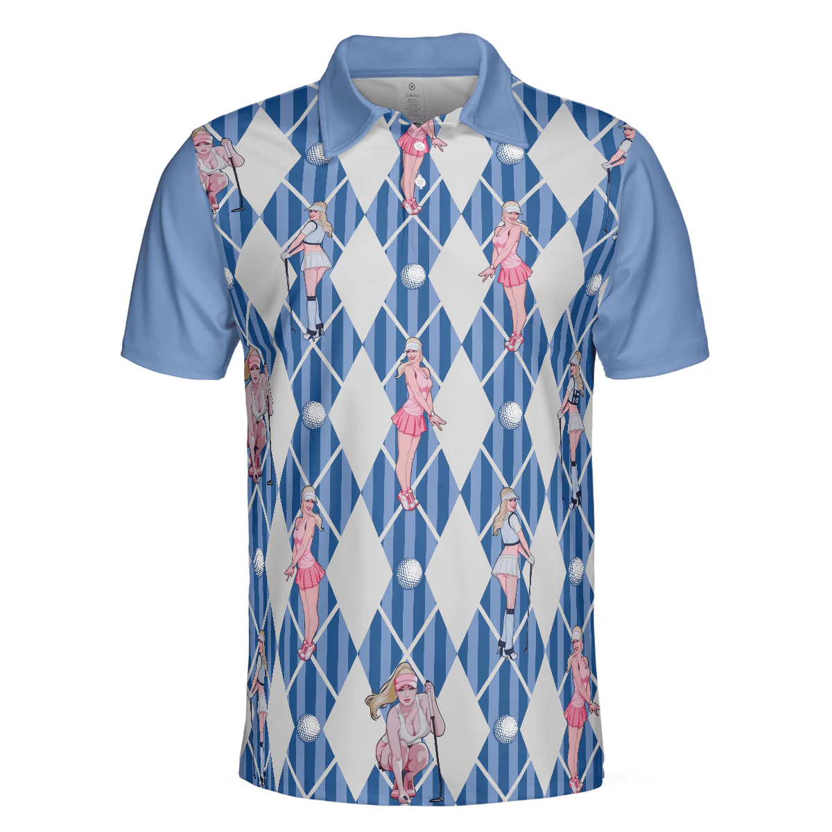 Men Golf Polo Shirt - Blue Hot Golf Short Sleeve Polo Shirt, Argyle Pattern Fun Golf Shirt For Men - Perfect Gift For Men, Golfers - Image 3