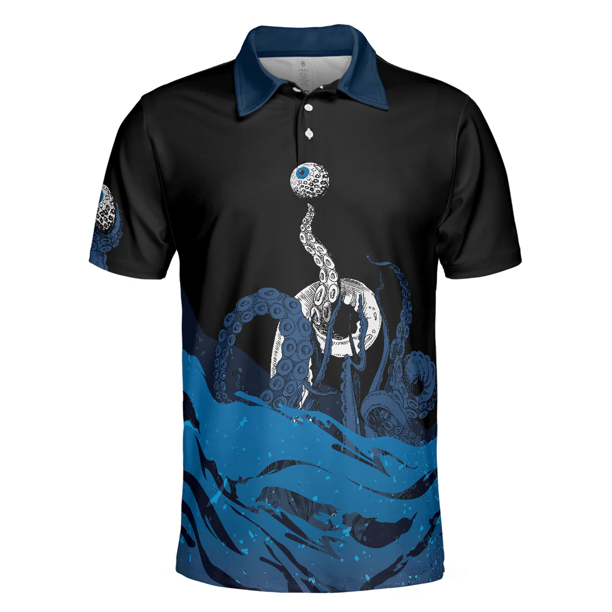 Men Golf Polo Shirt - Blue Sea Octopus Golf Polo Shirt, Eye Golf Ball, Artistic Golf Shirt For Men, Gift For Golfers, Golf Lover - Image 2