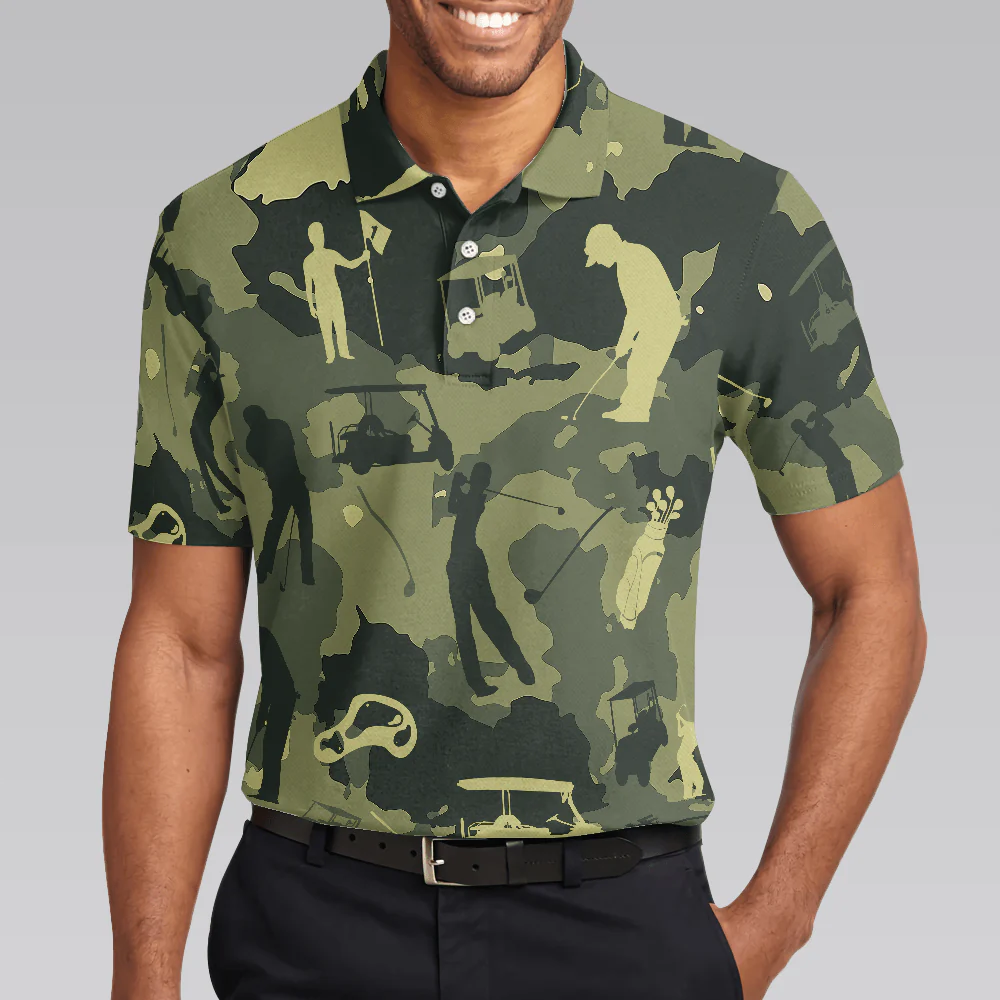 Men Golf Polo Shirt - Camouflage Texture Golf Set Polo Shirt, Military Men Polo Shirt - Perfect Polo Shirt For Men, Golfers - Image 4