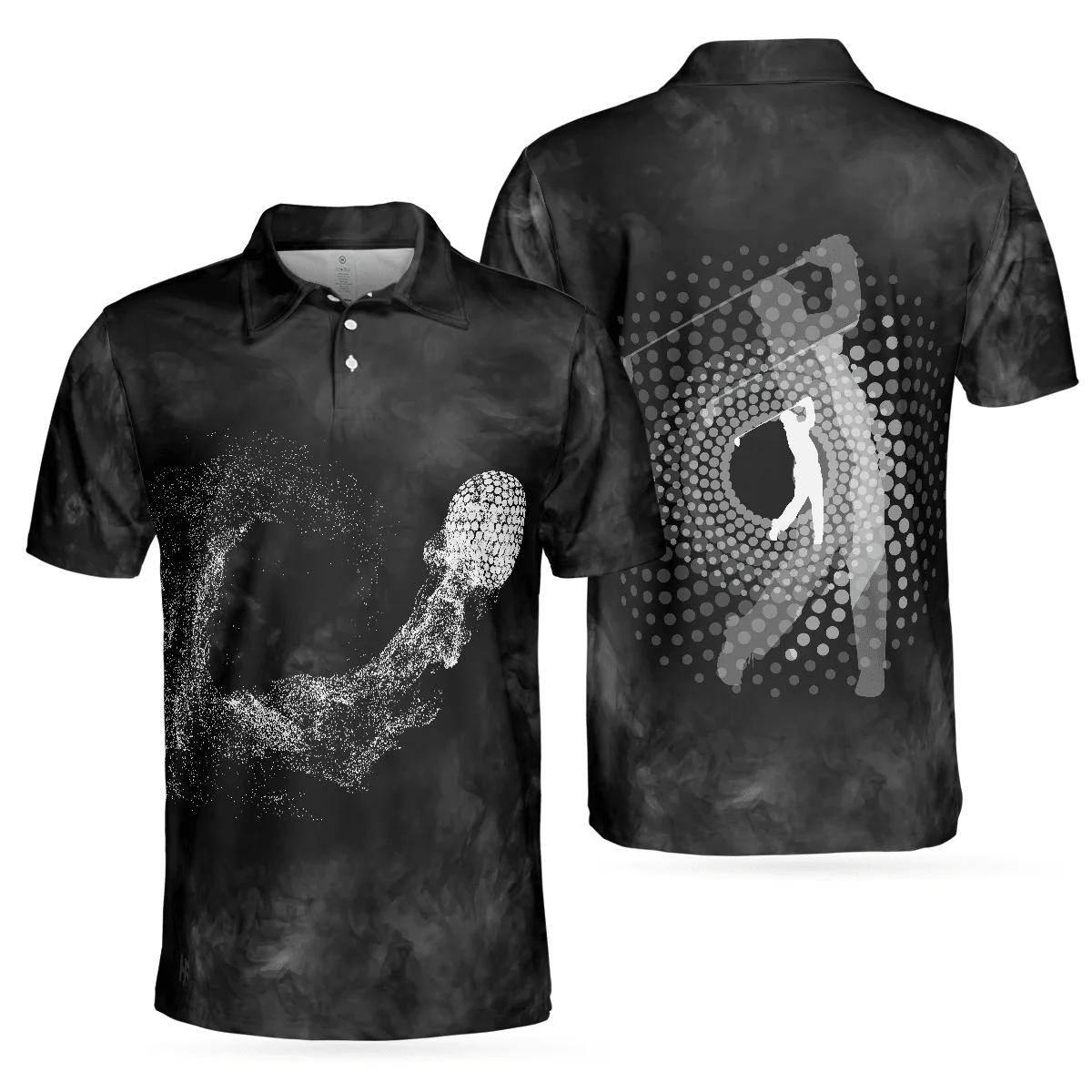 Men Golf Polo Shirt - Classic Golf Ball On Smoke Background Polo Shirt, Geometric Circle Dot Graphic Polo Shirt - Perfect Polo Shirt For Men, Golfers