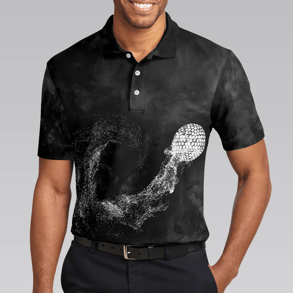 Men Golf Polo Shirt - Classic Golf Ball On Smoke Background Polo Shirt, Geometric Circle Dot Graphic Polo Shirt - Perfect Polo Shirt For Men, Golfers - Image 5