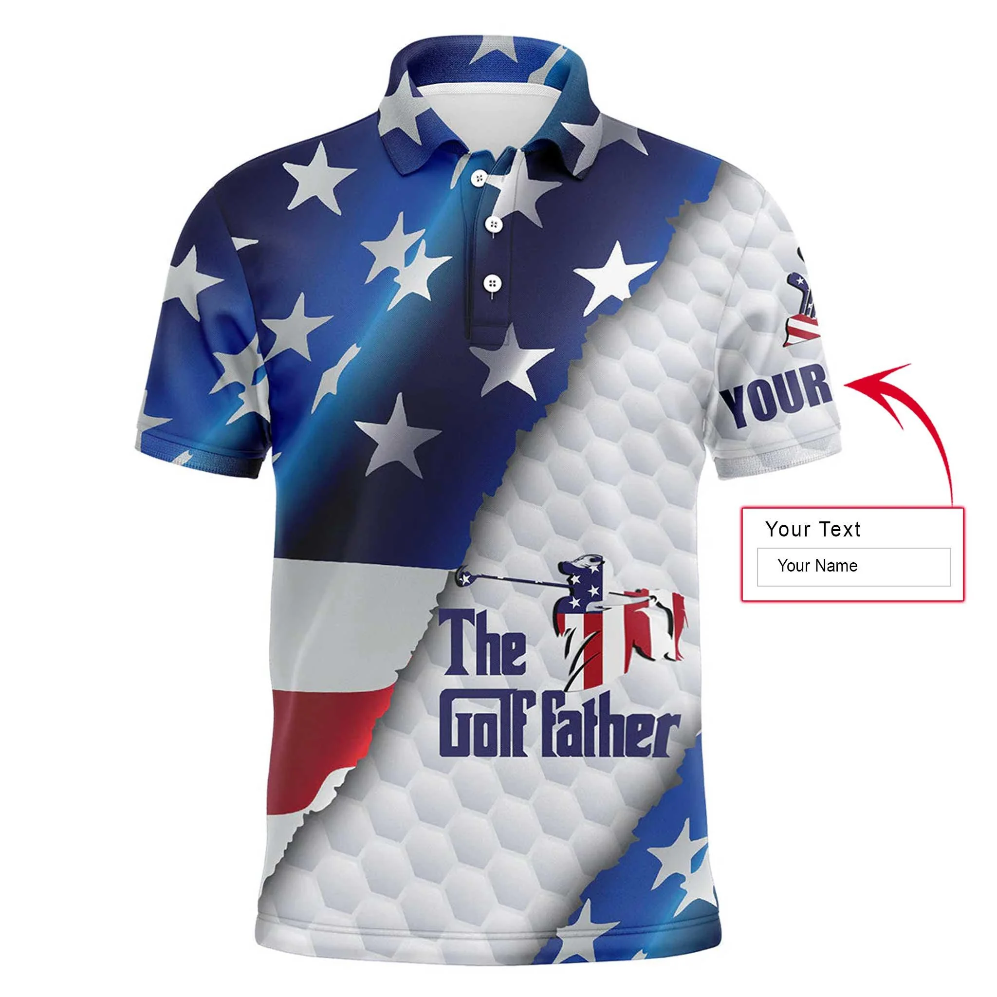 Men Golf Polo Shirt - Custom Name American Flag Apparel - The Golf Father Men Polo Shirt - Perfect Polo Shirt For Men, Golfers