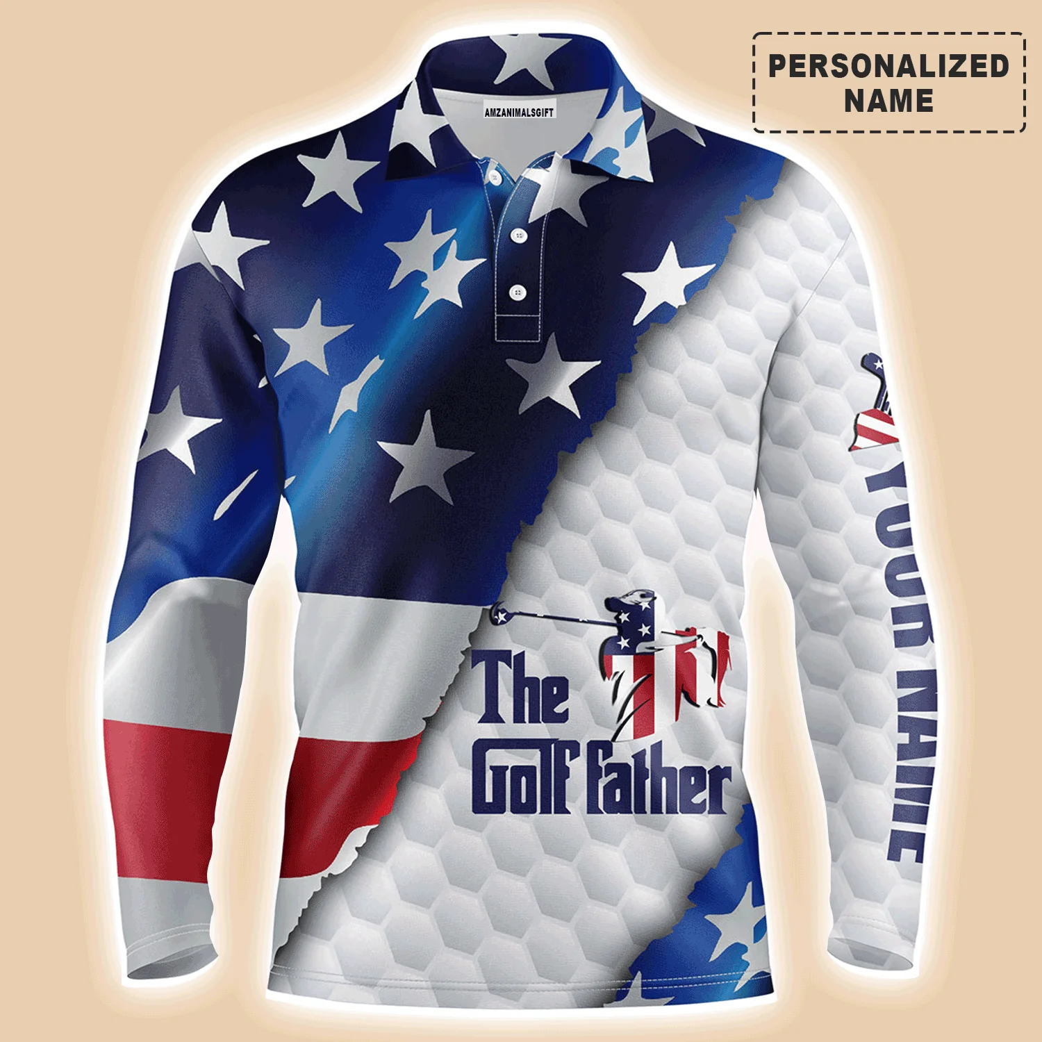Men Golf Polo Shirt - Custom Name American Flag Apparel - The Golf Father Men Polo Shirt - Perfect Polo Shirt For Men, Golfers - Image 3
