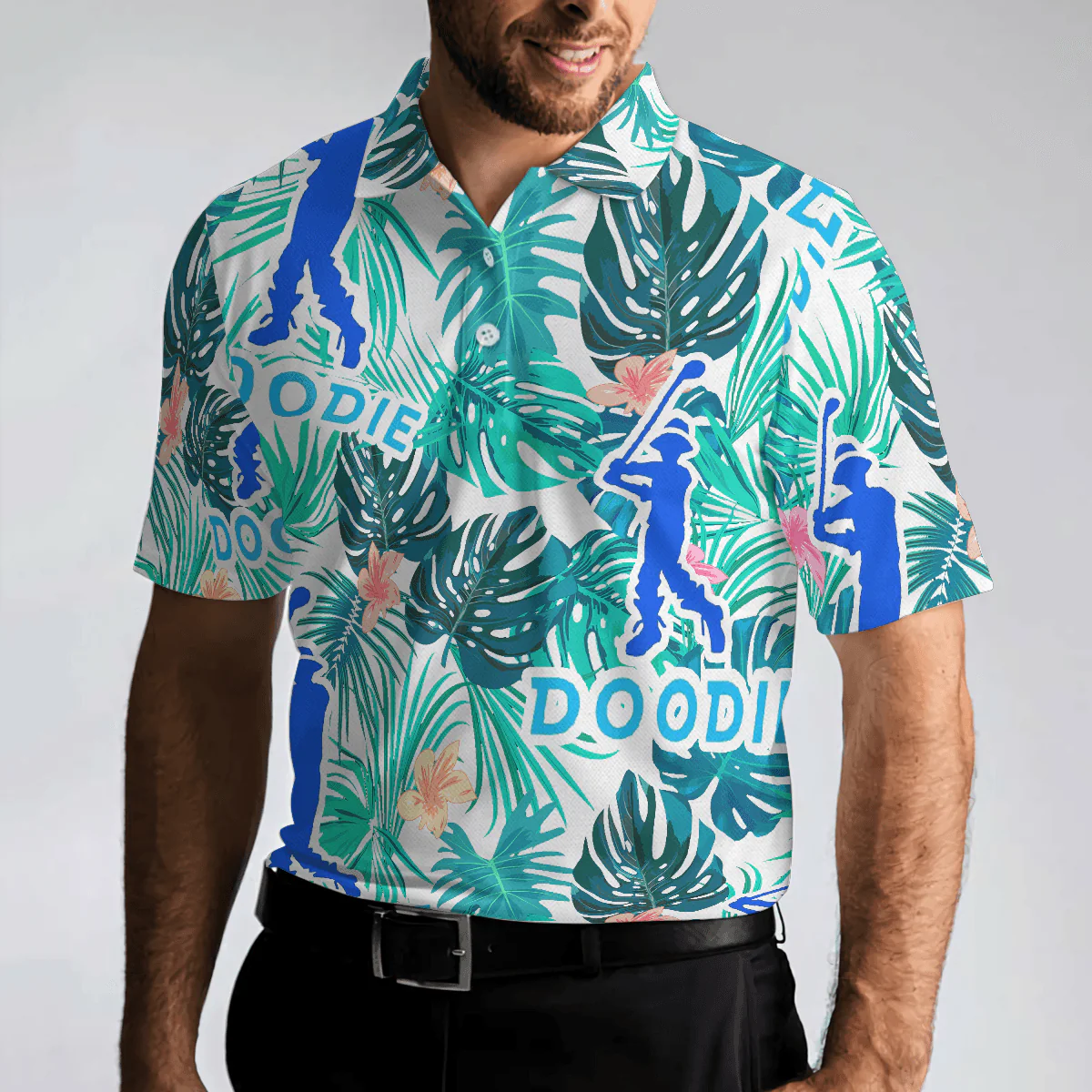 Men Golf Polo Shirt - Doodie Tropical Polo Shirt, Men Polo Shirt, Best Gift For Men, Polo Shirt Gift For Men Golfers - Image 2