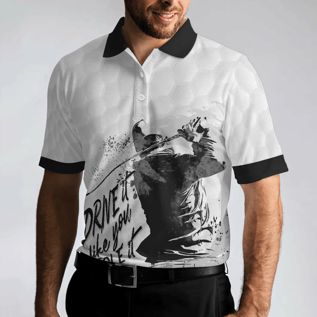 Men Golf Polo Shirt - Drive It Like You Stole It Golf Polo Shirt, Black And White Golf Shirt For Men, Best Gift For Golf Lover - Image 4