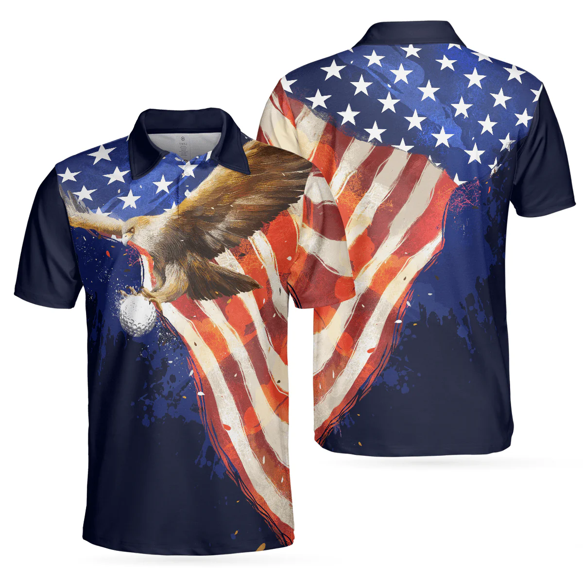 Men Golf Polo Shirt - Eagle Flying Golf with American Flag Polo Shirt for Men, Men Polo Shirt, Golf Gift For Golf Lover