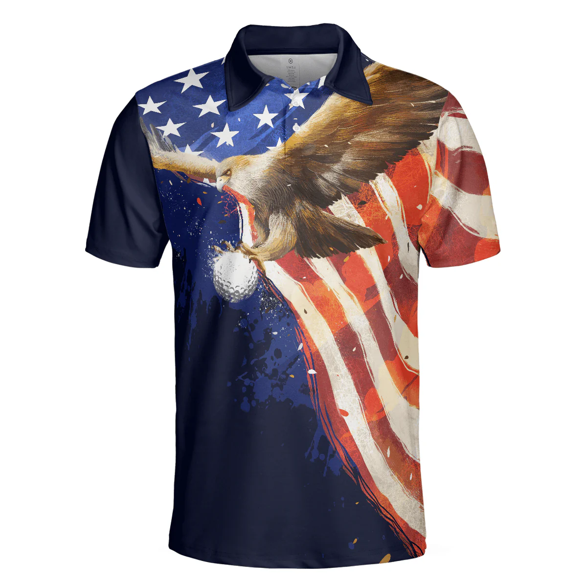 Men Golf Polo Shirt - Eagle Flying Golf with American Flag Polo Shirt for Men, Men Polo Shirt, Golf Gift For Golf Lover - Image 3