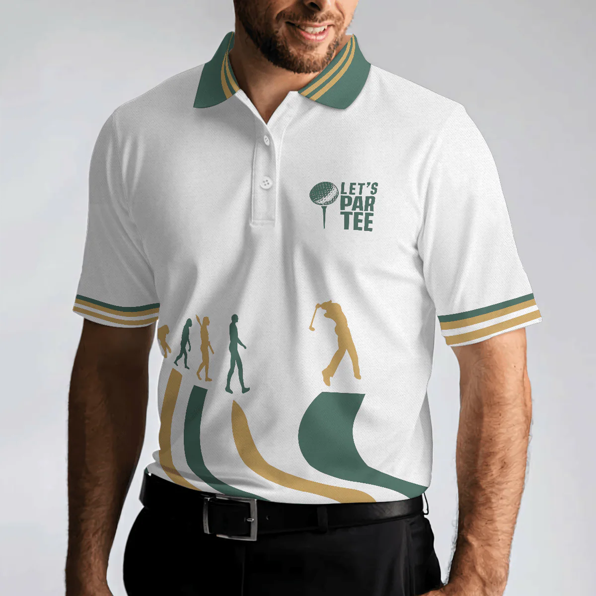 Men Golf Polo Shirt - Evolution Of The Golf White Men Polo Shirt, Let's Par Tee Men Polo Shirt - Perfect Polo Shirt For Men, Golfers - Image 5