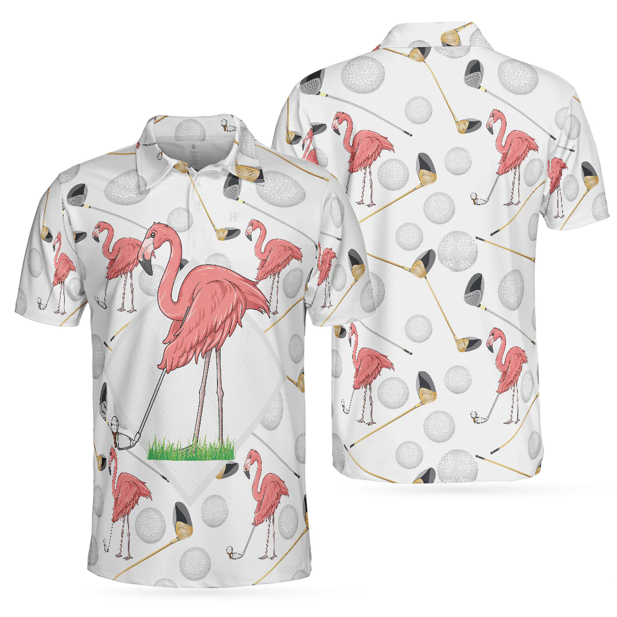 Men Golf Polo Shirt - Flamingo Golfer Polo Shirt, Pink Flamingo Golf Polo Shirt, Flamingo Themed Shirt For Golfers