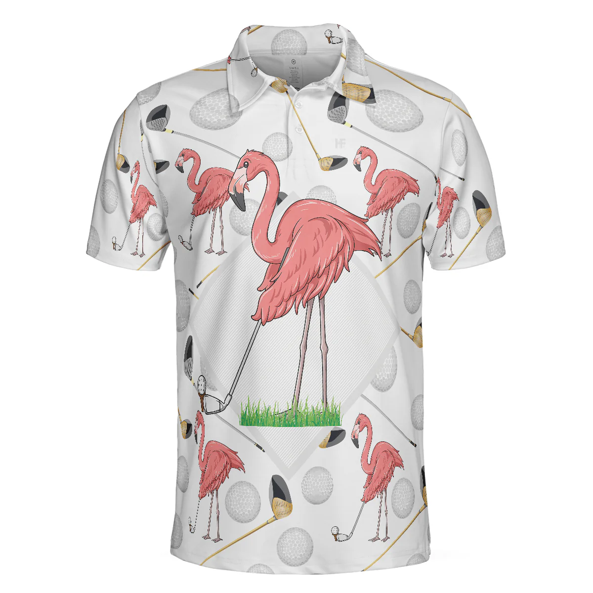 Men Golf Polo Shirt - Flamingo Golfer Polo Shirt, Pink Flamingo Golf Polo Shirt, Flamingo Themed Shirt For Golfers - Image 3