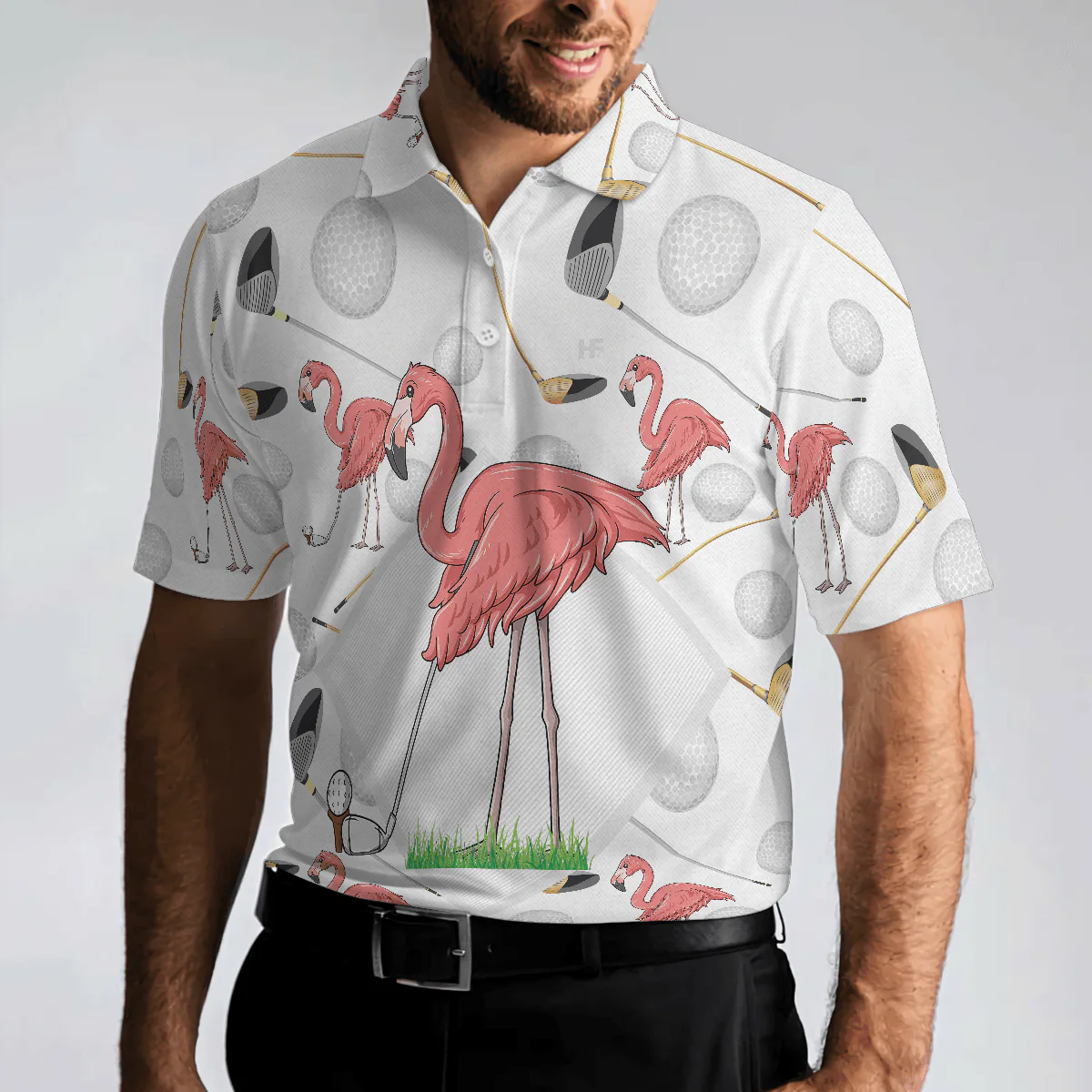 Men Golf Polo Shirt - Flamingo Golfer Polo Shirt, Pink Flamingo Golf Polo Shirt, Flamingo Themed Shirt For Golfers - Image 5